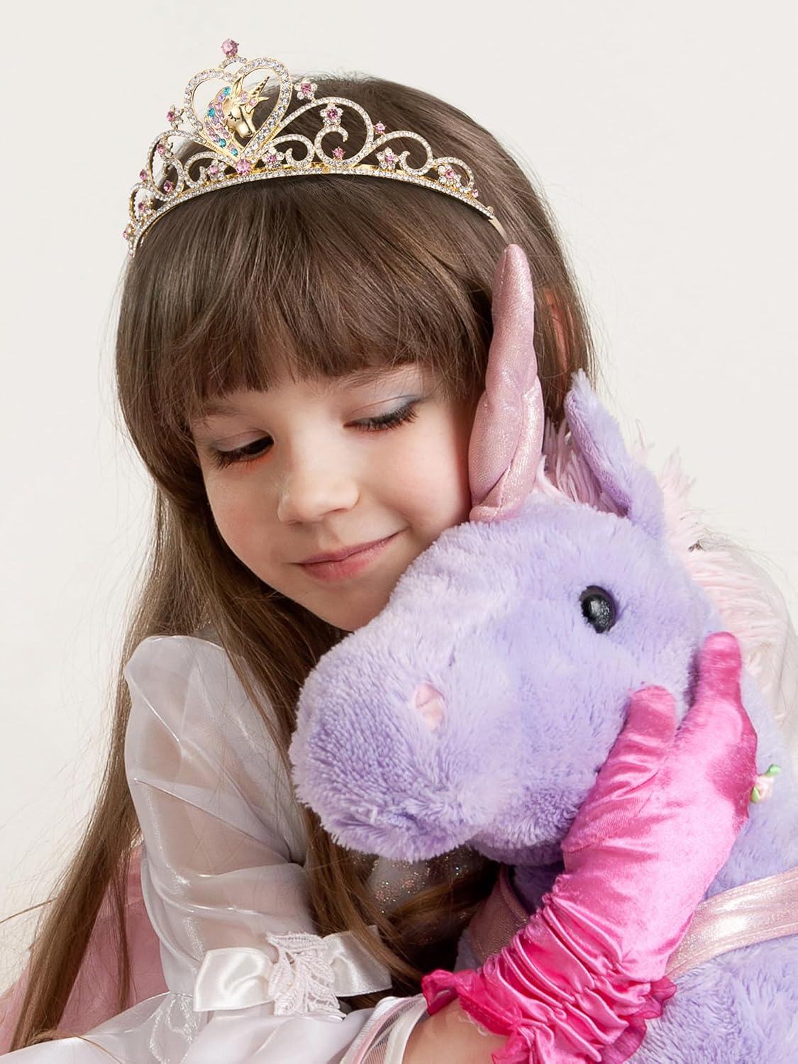 SWEETV Unicorn Princess Tiaras for Girls, Crystal Kids Crown Headband, Birthday Party Hats, Halloween Costume Hair Accessories