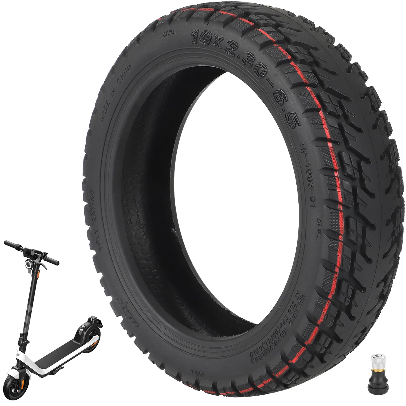 10x2,30-6,5 Offroad Tubeless Reifen für NIU KQi2/KQi2 Pro Elektroroller Zubehör Vorne/Hinten Verschleißfester Vakuumreifen rutschfeste Dicke Reifen Ersatzräder Ventil (1 Stück)