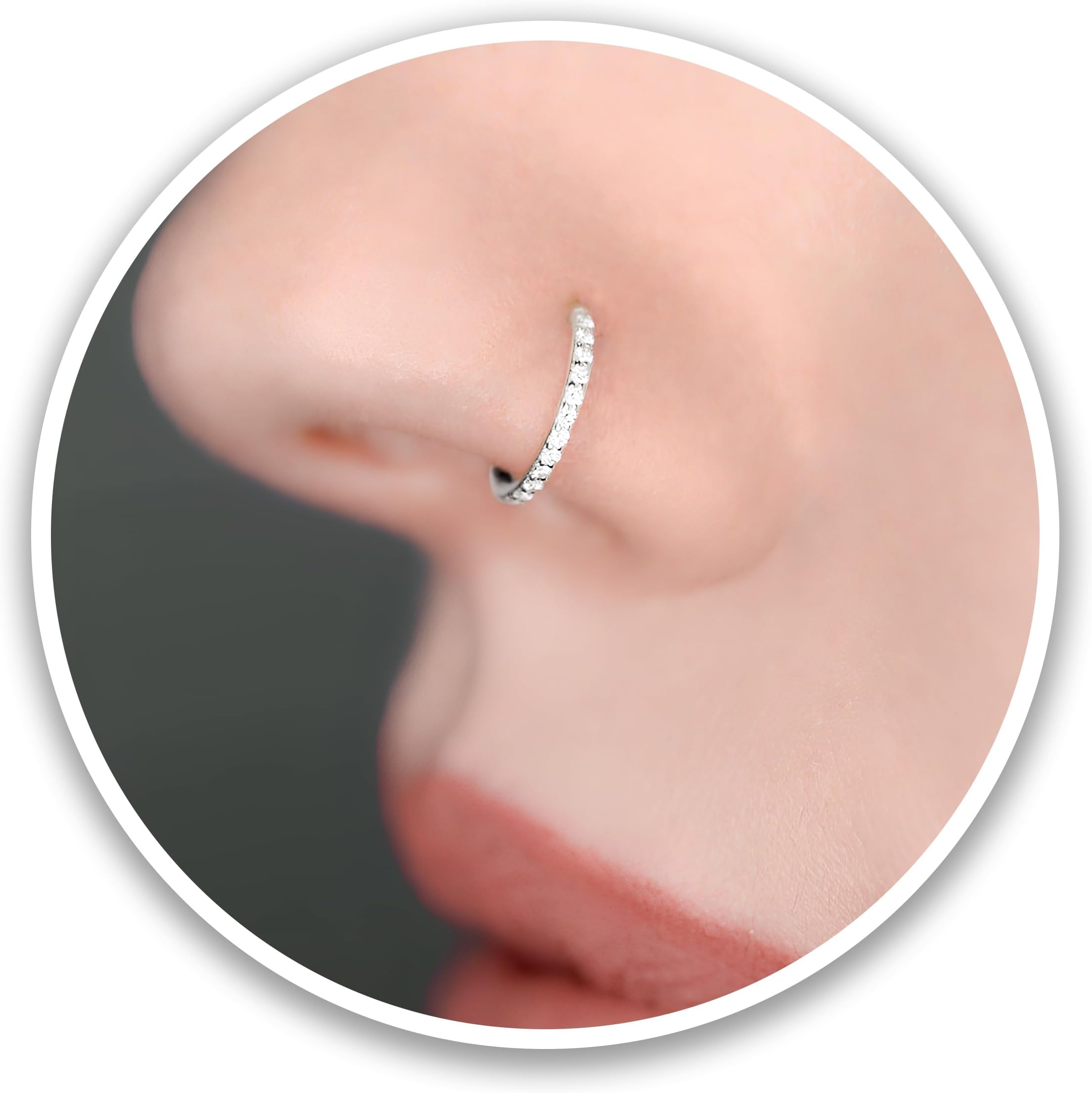 Hypoallergenic Silver Nose Rings Hoops - 16G Surgical Steel Cartilage Earrings Septum Jewelry Hinged Segment Ring CZ Paved Lip Conch Rook Helix Lobe Body Piercing 10MM