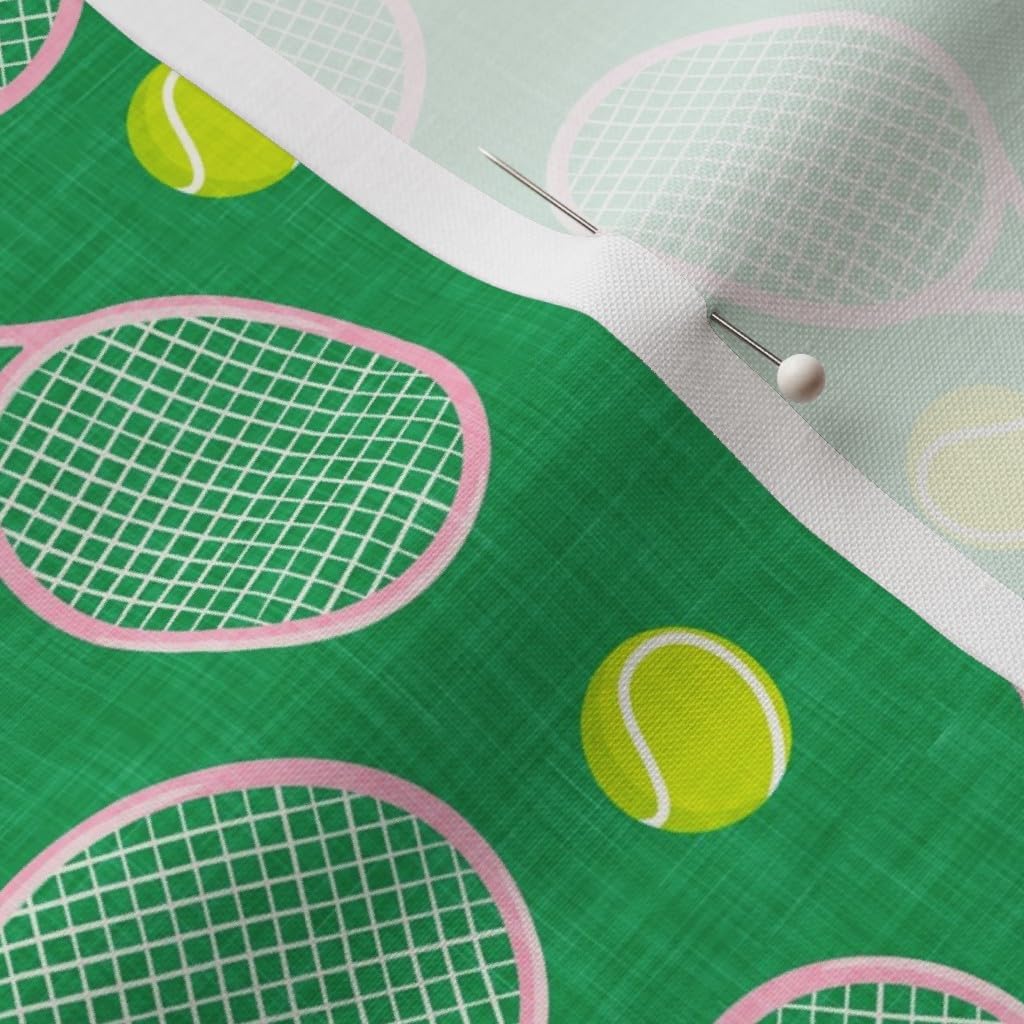 Spoonflower Fabric - Tennis Ball Sports Preppy Racquet Tennis Racket Printed on Petal Signature Cotton Fabric Fat Quarter - Sewing Quilting Apparel Crafts Decor