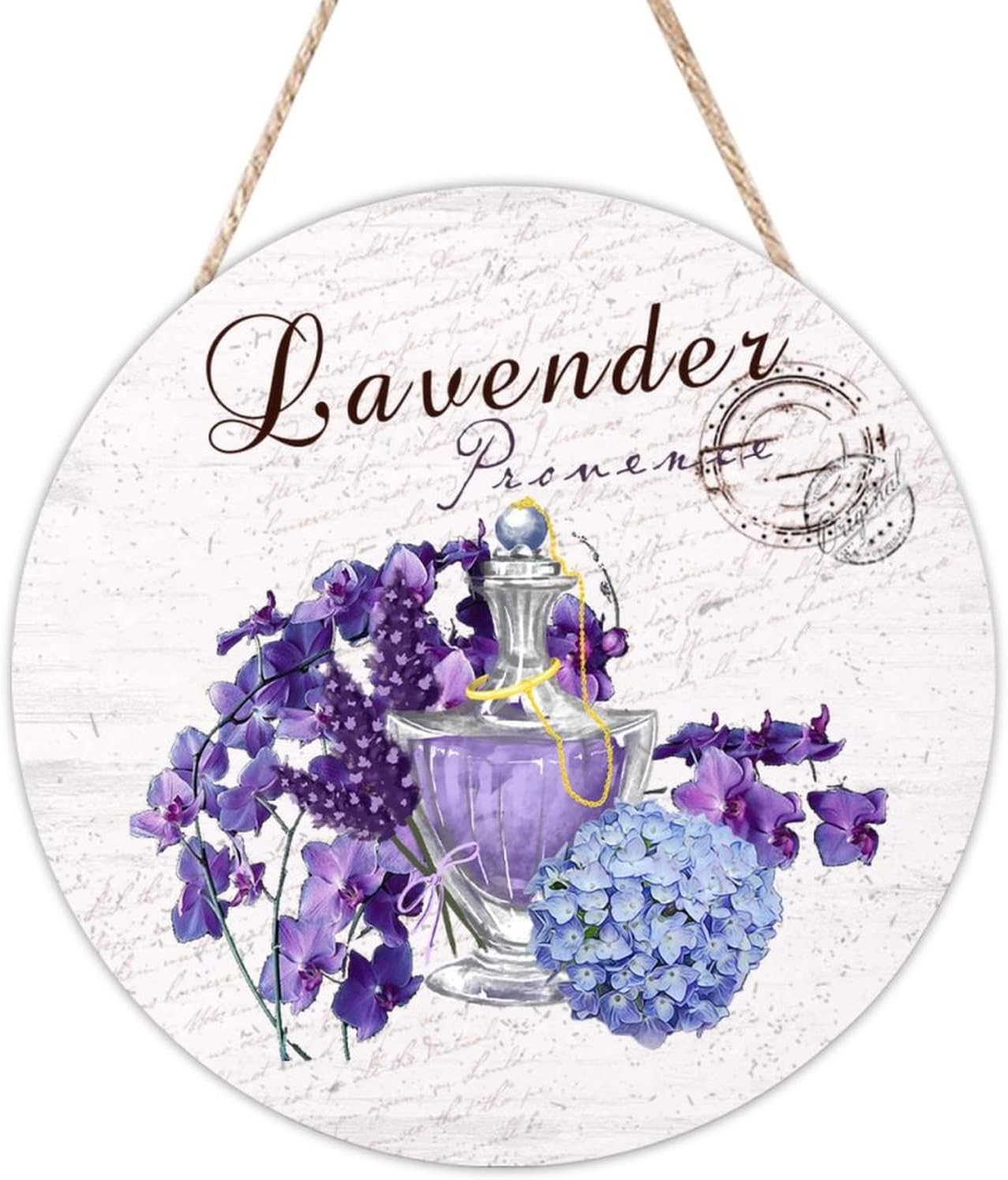 Custom Calligraphy Wall Door Hanging Sign, Lavender Wood Door Sign, Old Paper Textures 16x16in Front Door Round Wood Sign for Front Door Farmhouse Porch Housewarming Gifts