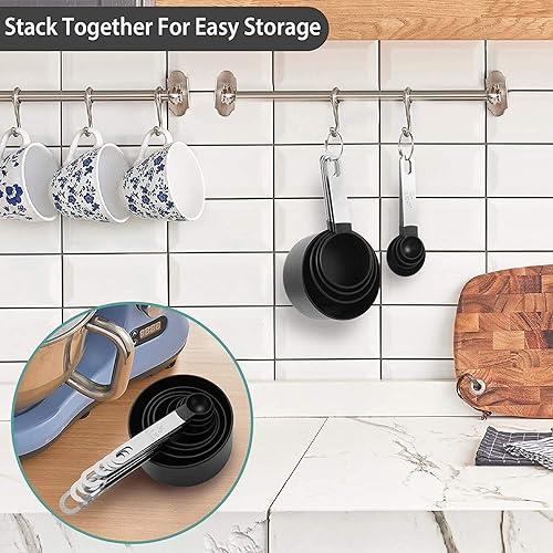 Miniatura 3 de Juego de 8 tazas y cucharas medidorastazas medidoras anidables con mango de acero inoxidablepara ingredientes secos y líquidos (gris oscuro)
