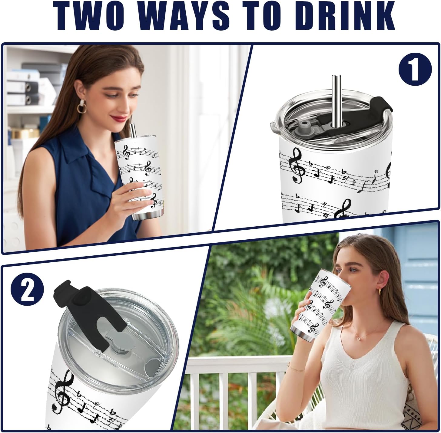 Music Lover Gifts, 20 oz Music Notes Stainless Steel Insulated Tumbler with Lid Straw - Tumbler Gift for Women Men - Image 6