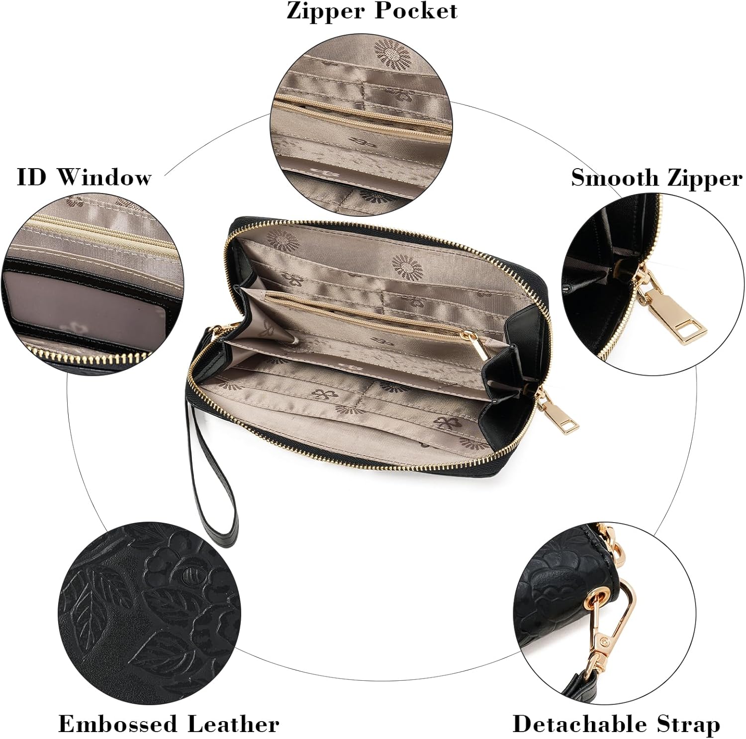 GAEKEAO Womens Wallet RFID Blocking Leather Wristlet Purse Large Capacity Card Holder Long Ladies Wallet Zip Around Clutch - Image 7