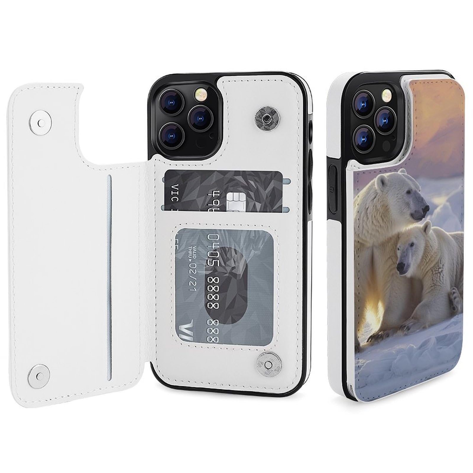 Fundas tipo cartera para iPhone 12 Pro, estampado de oso polar, funda de piel con ranuras para tarjetas