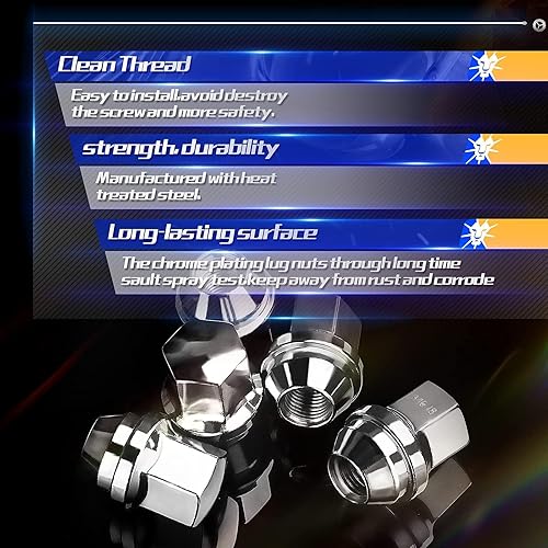 Miniatura 4 de Dynofit - Tuercas para rueda M14x1.5, hexagonal, 78 pulgadas (22mm), altura 1.5 pulgadas, asiento cónico, tuercas OEM plateadas, 20 unidades