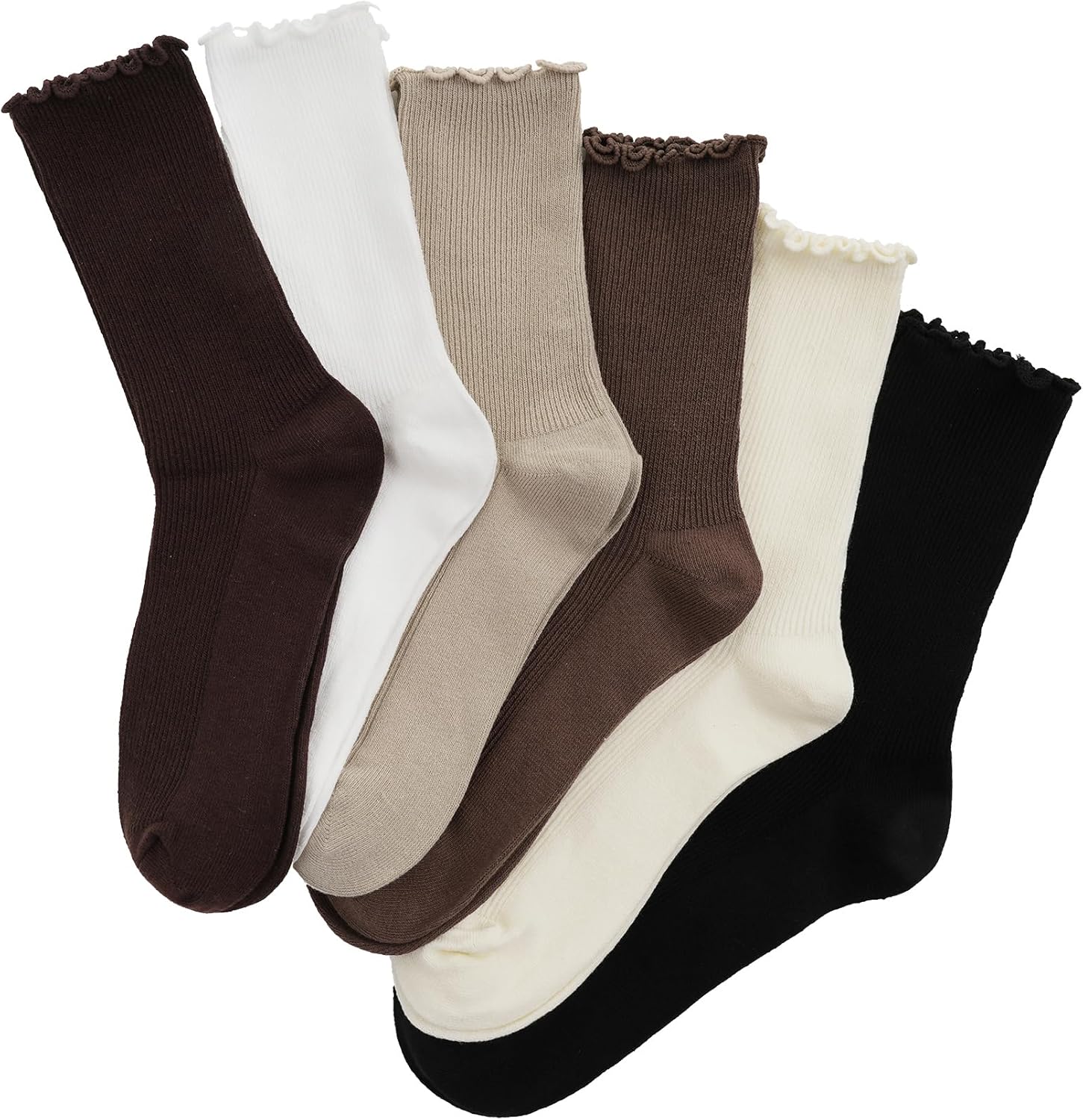 6 Pairs Ruffle Socks for Women,Frilly Socks Women,Solid Color Cute Ankle Lettuce Edge Soft Crew Socks - Image 7