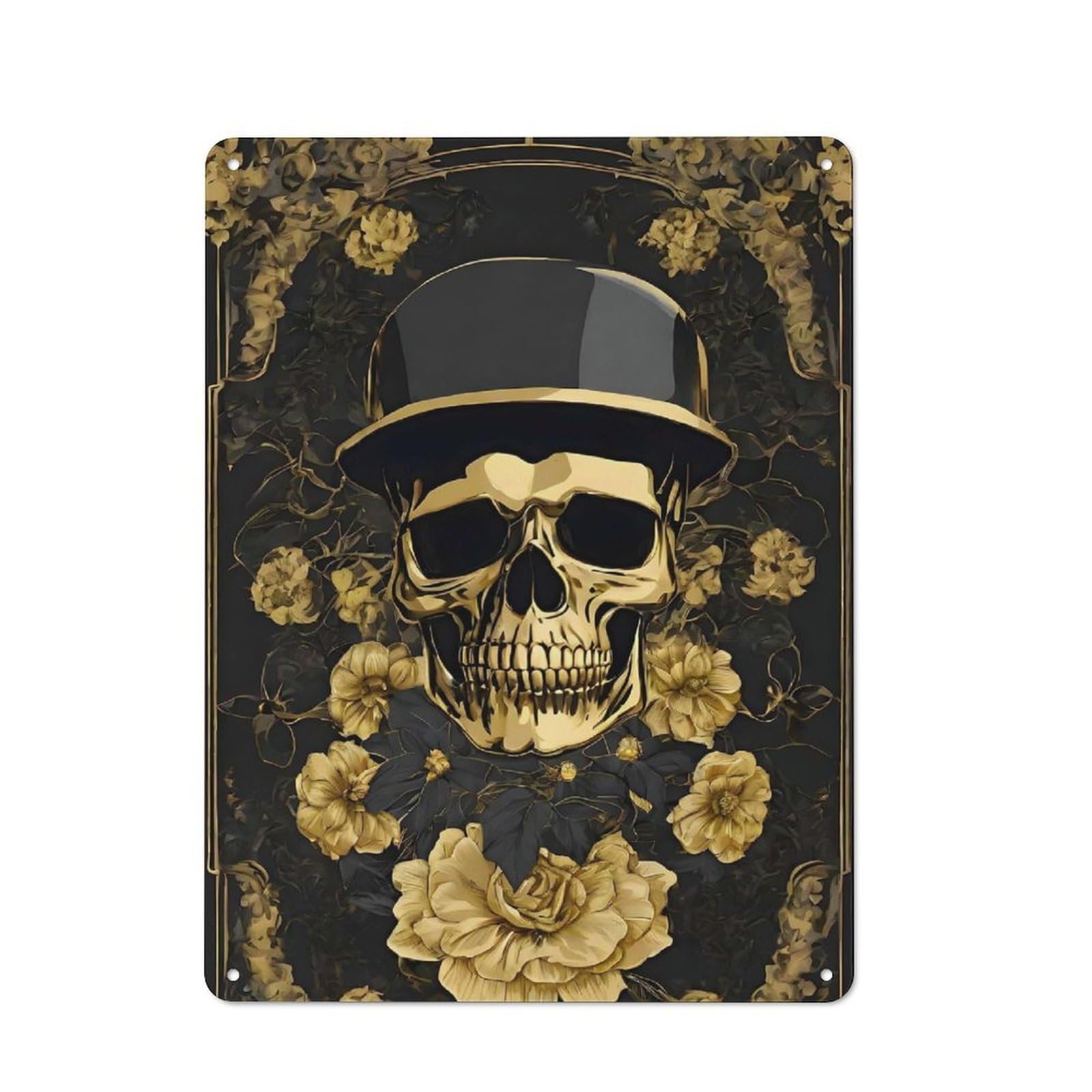 Metal Sign 40x30cm with Black Gold Skull Army Art for Garage Wall, Vintage Decor, Winter Wall Decor for People Furnishing A Garage