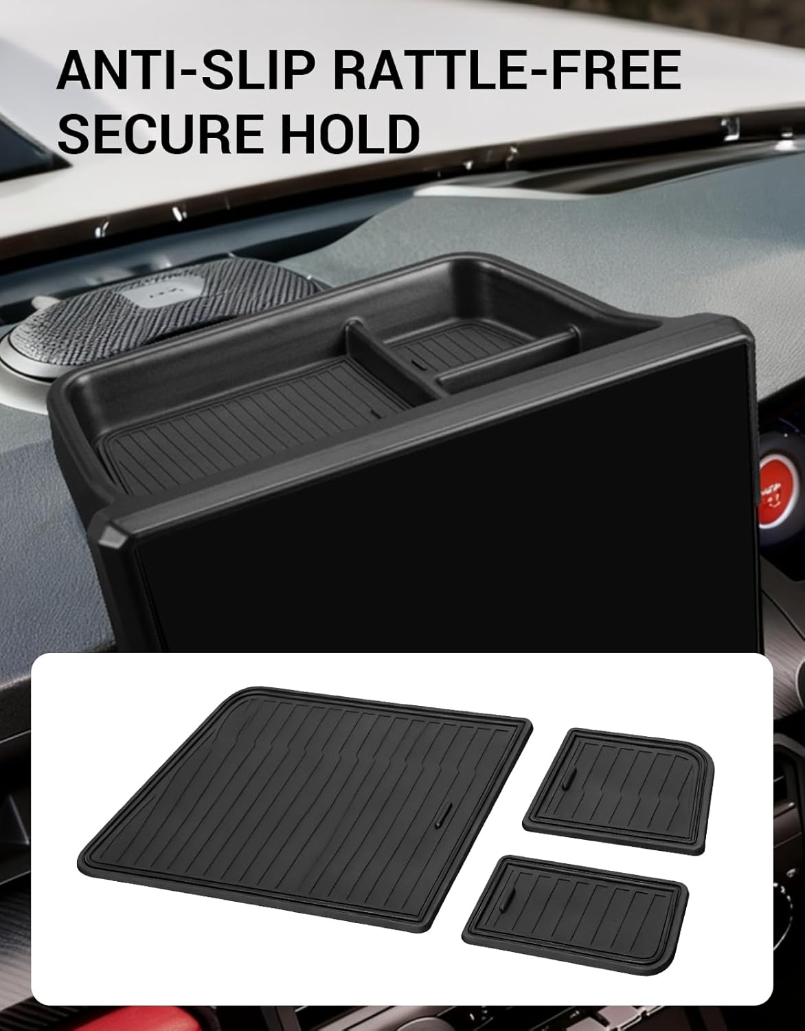 Ecarzo Dashboard Storage Box for Toyota Tacoma 2024 2025 2026, 14-Inch Screen Rear Tray Organizer, ABS Dashboard Storage Tray with Anti-Slip Liner, Center Console Accessory for Daily Essentials