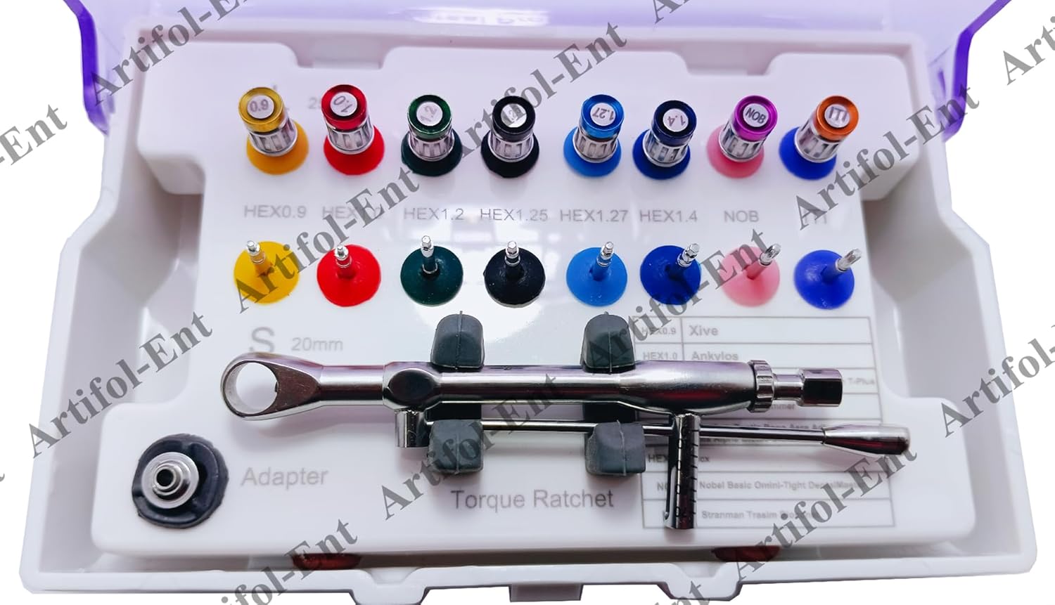 Artifol 2025 Dental Implant Prosthetic Kit – 17-Piece Universal Torque Wrench Set with Screwdrivers & Ratchet Drivers | 10-70Ncm Adjustable | Fully Autoclavable Implant Repair Tools # OS1062