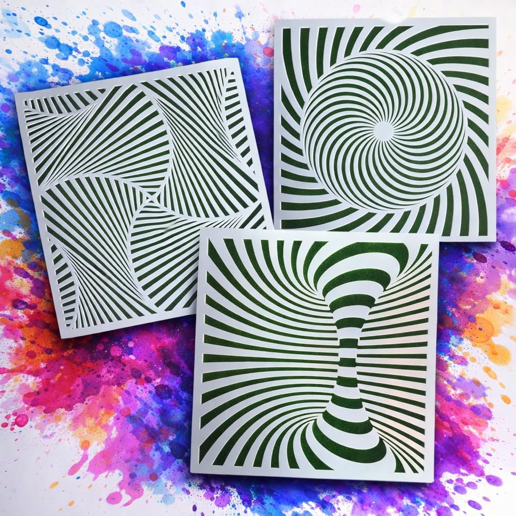 LiME LiNE 3-D Illusion Airbrush Stencils - Set of 9 Reusable Geometric Designs