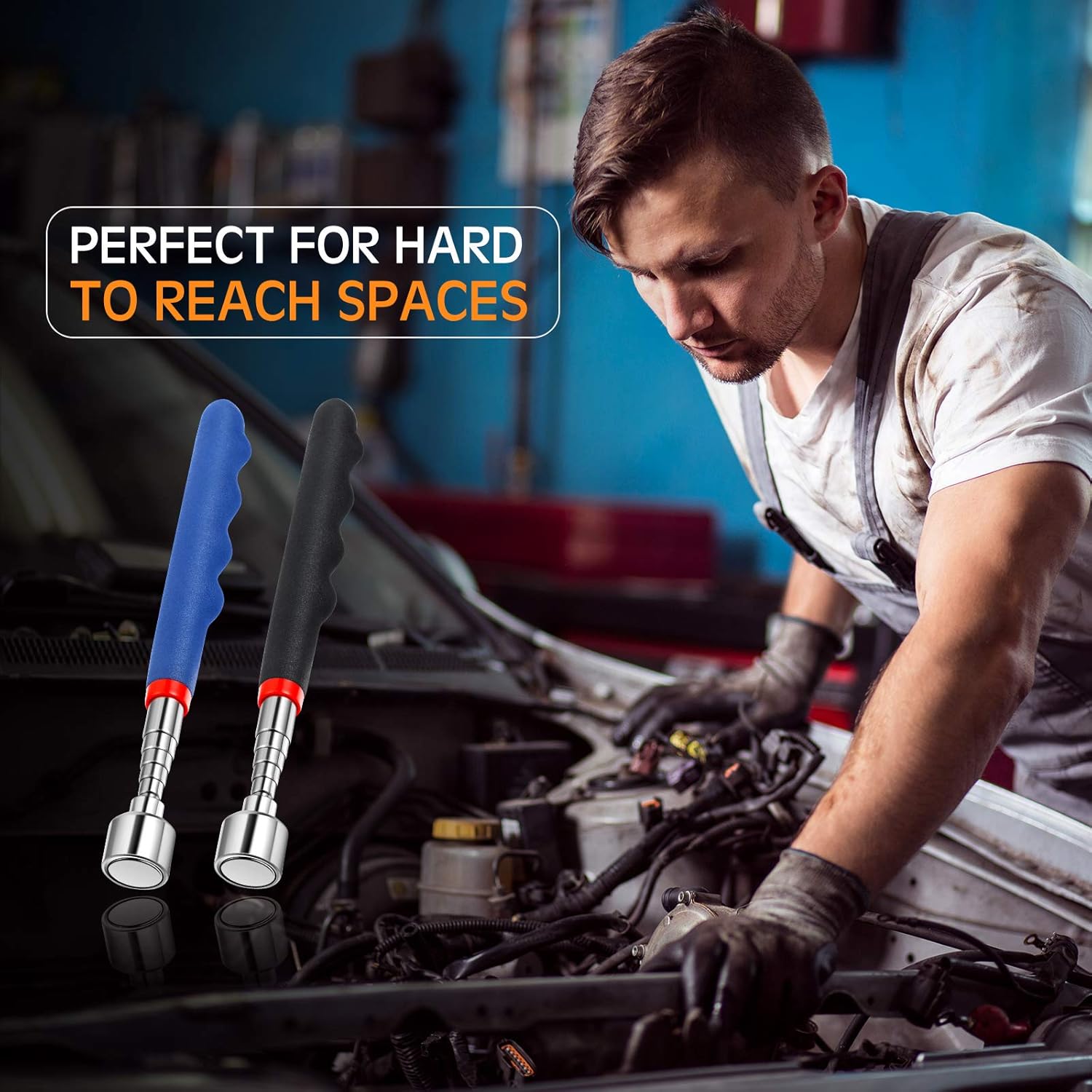 Telescoping Magnetic Pickup Tool 20 Lbs Magnet Extension Tool Telescoping Magnet 30 Inch Extendable Magnet Stick Gadget for Men Suitable for Birthday Father's Day Christmas (Blue and Black,2 Pieces) - - 