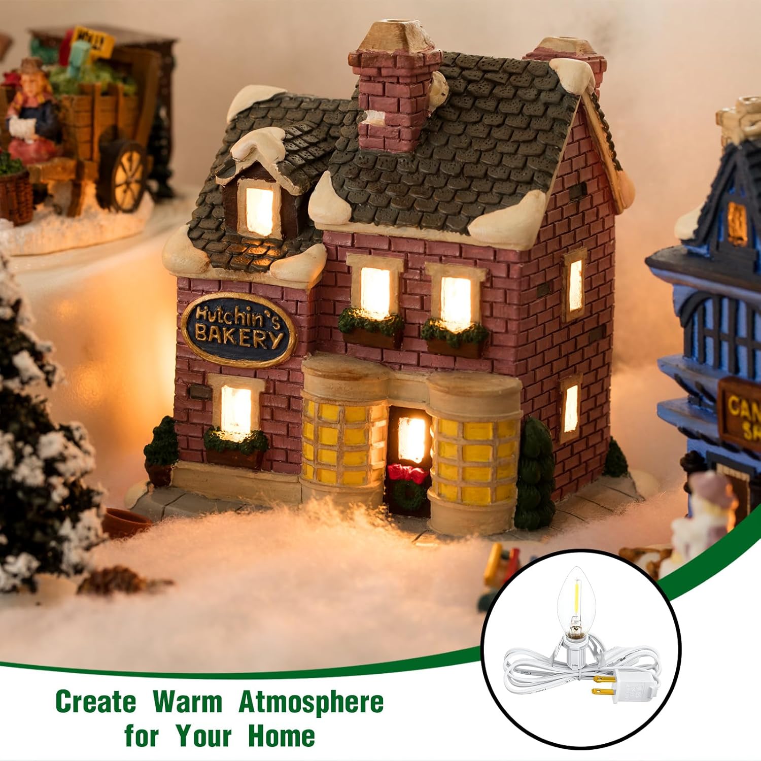 Zhengmy 8 Pieces 6ft Christmas Village Light Cords Fit C7 LED Bulb E12 Socket Christmas Replacement Accessory Cord Clip with On/Off Switch Plug for Village House Display Holiday Decorations (White)