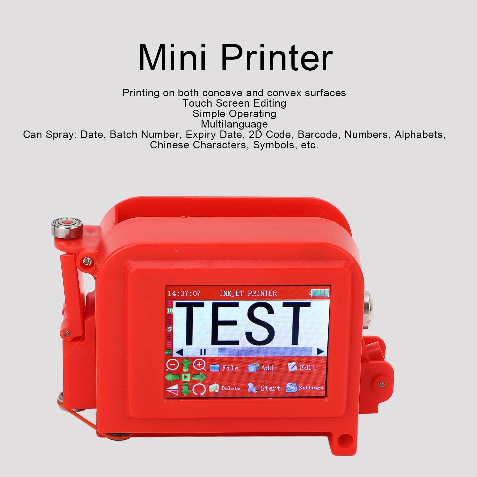 ViaGasaFamido Handheld-Tintenstrahldrucker mit 2,8-Zoll-Touchscreen 12,7 Mm für Stoff, Holz, Karton, Kunststoff, Industrieverpackung, Datum, Barcode, QR-Code-Markierung