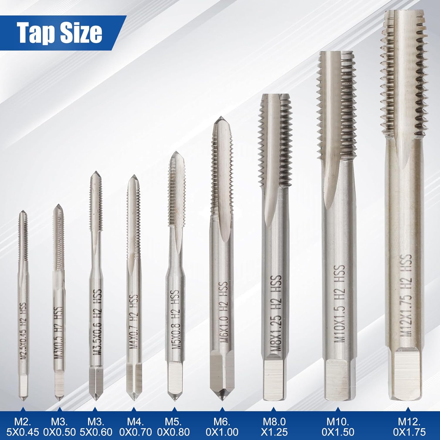 18 Piece Metric Drill and Tap Set, M2 HSS M2-M12 Taps & 2.05-10.2mm Drill Bits Include Tap Wrench, Fit for Cutting New Threads & Repairing Damaged Ones, Suitable for Metal,Plumbing,DIY