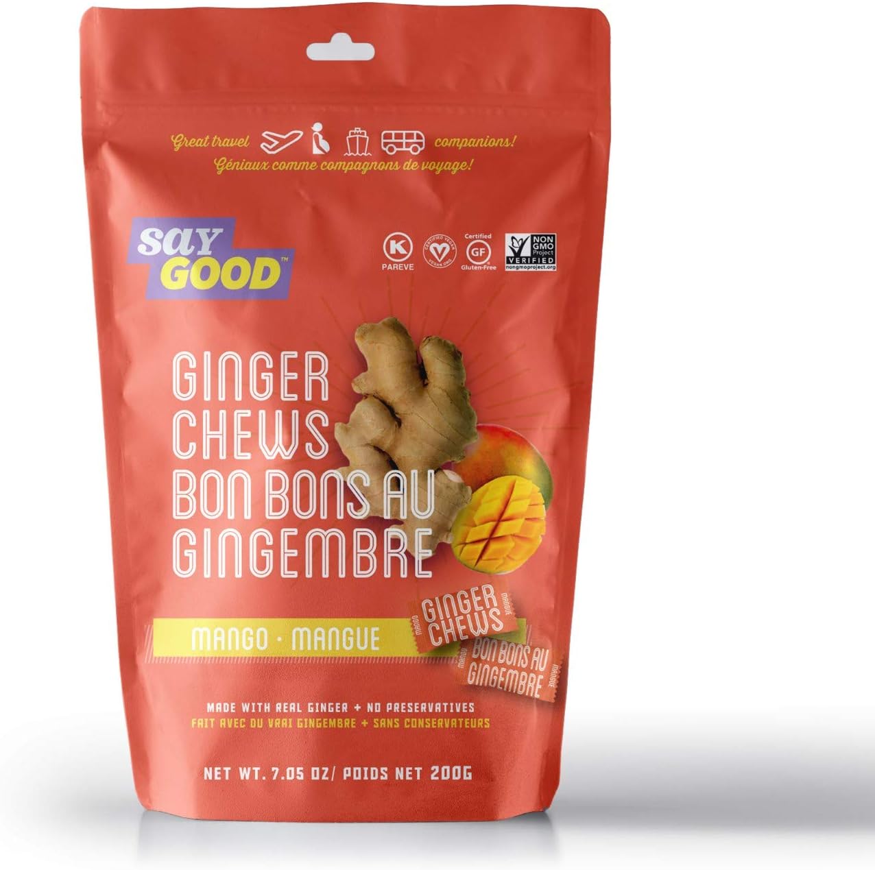 Say Good Hand Crafted Ginger Candy Chews (Mango, 7.05 Ounce), Individually Wrapped