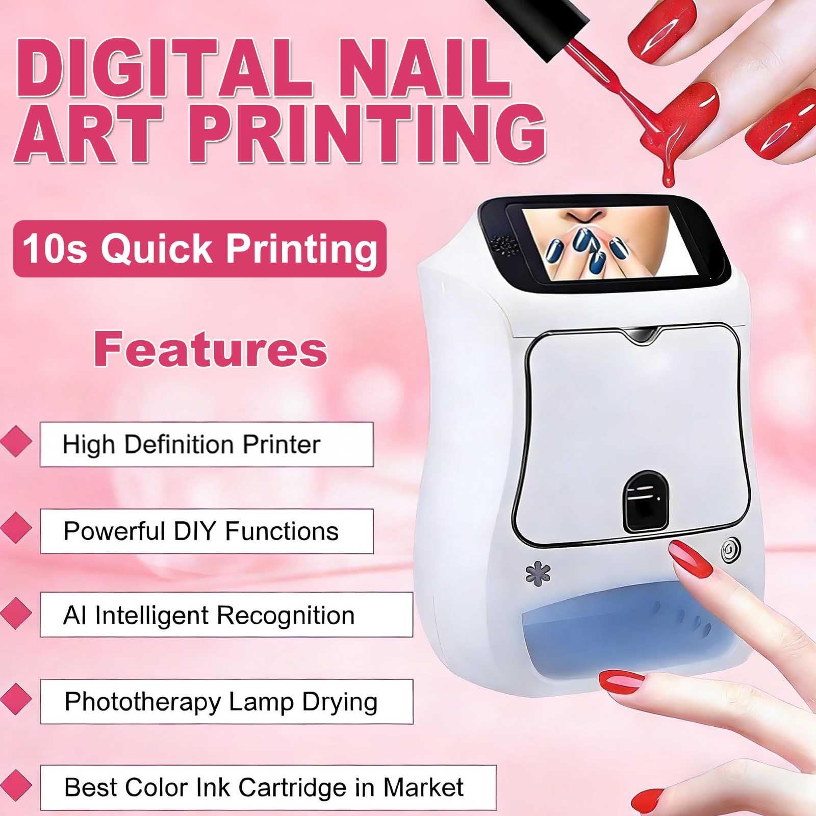 Macchina Per Nail Art 3D Completamente Automatica E Intelligente | Stampante Per Unghie 3D Professionale,Con 800 Modelli Di Nail Art Integrati, Adatta Per L'uso Domestico E Negli Studi Di Manicure.