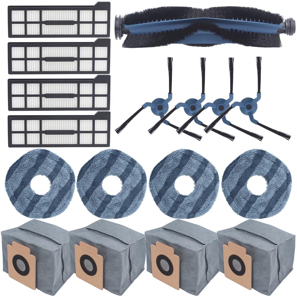 Geoviizon 17 Pack Replacement Parts Kit for eufy X10 Pro Omni Robot Vacuum,1 Roller Brush,4 Side Brushes, 4 Washable Filter, 4 Mop Cloths,Accessories