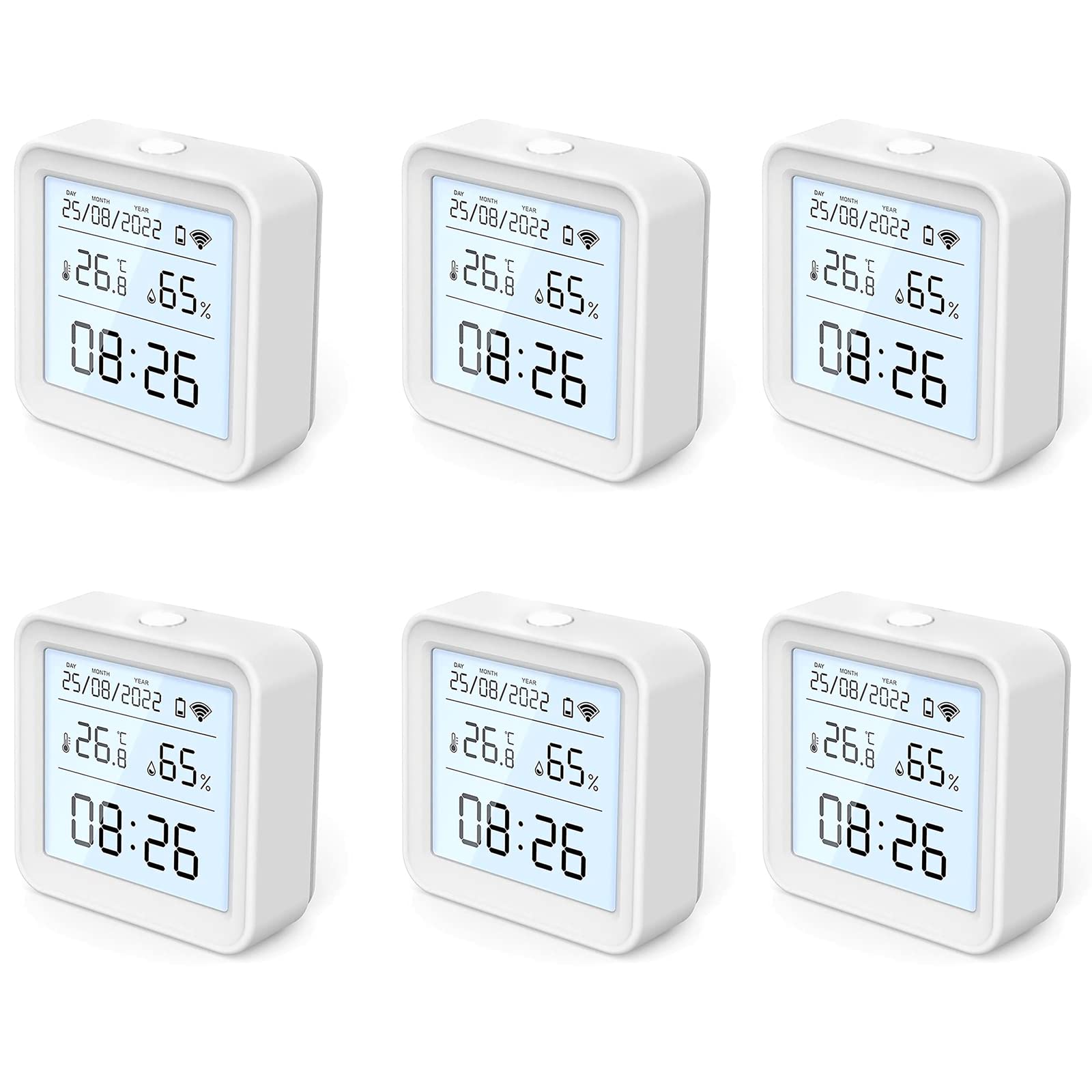DAZZLEEX Lot de 6 thermomètres hygromètres intelligents WiFi pour intérieur avec capteur de température WiFi