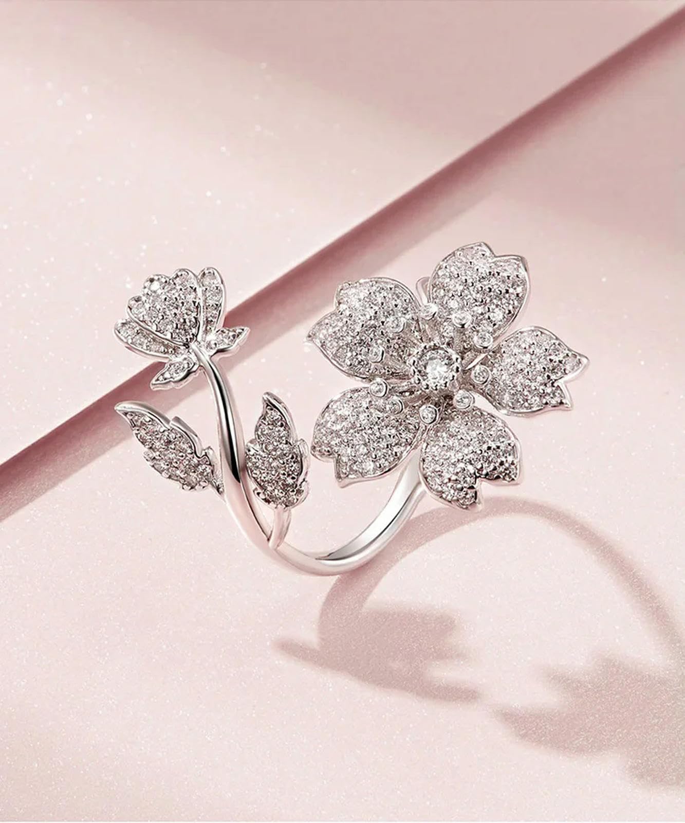Anillo De Plata De Ley 925 Con Apertura De Sakura Y Flores, Ajustable, Para Mujer, Joyería Fina De Circonita