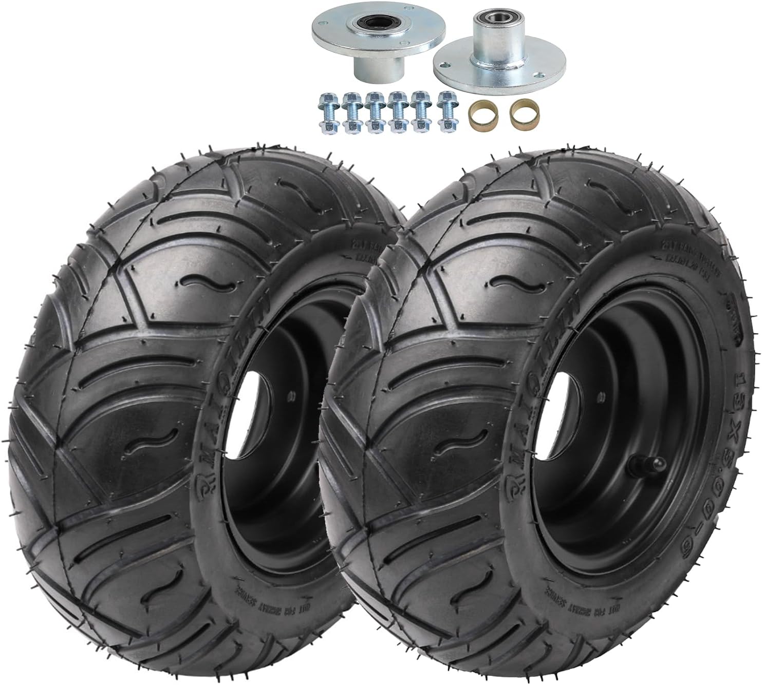Set of 2 YC Yier 6" Go Kart Tires 13x5.00-6 Tire and Rim with 17mm Front 3 Stud Hubs 13x5x6 Go Cart ATV Wheel Tire with Rim Tubeless Wheels for DIY Part ATV Quad Buggy Mini Bike 4 Wheelers Lawn Mower