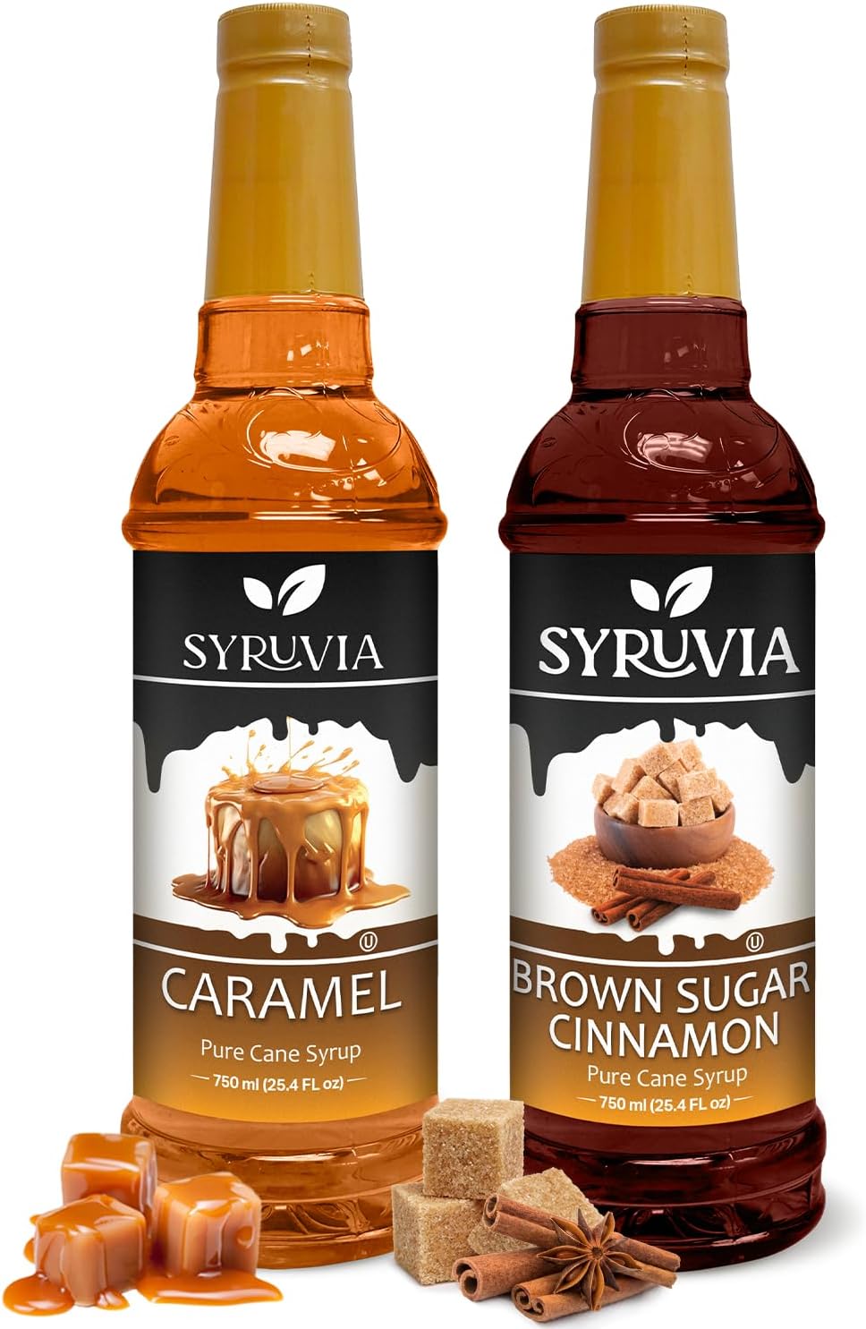 Syruvia Coffee Syrup Variety Pack - Caramel & Brown Sugar Cinnamon- Gluten-Free, Kosher, 25.4 fl oz Bottles - Enhance Your Coffee Experience with Premium Flavoring Syrups