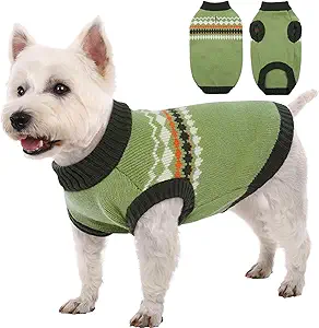 Kuoser Dog Sweater, Small Dog Sweater, Dogs Sweaters for Small Dogs Girl Boy, Thermal Puppy Christmas Sweaters Knitwear, Cold Weather Pet Winter Pullover Sweatshirt Apparel with Leash Hole, Green XS