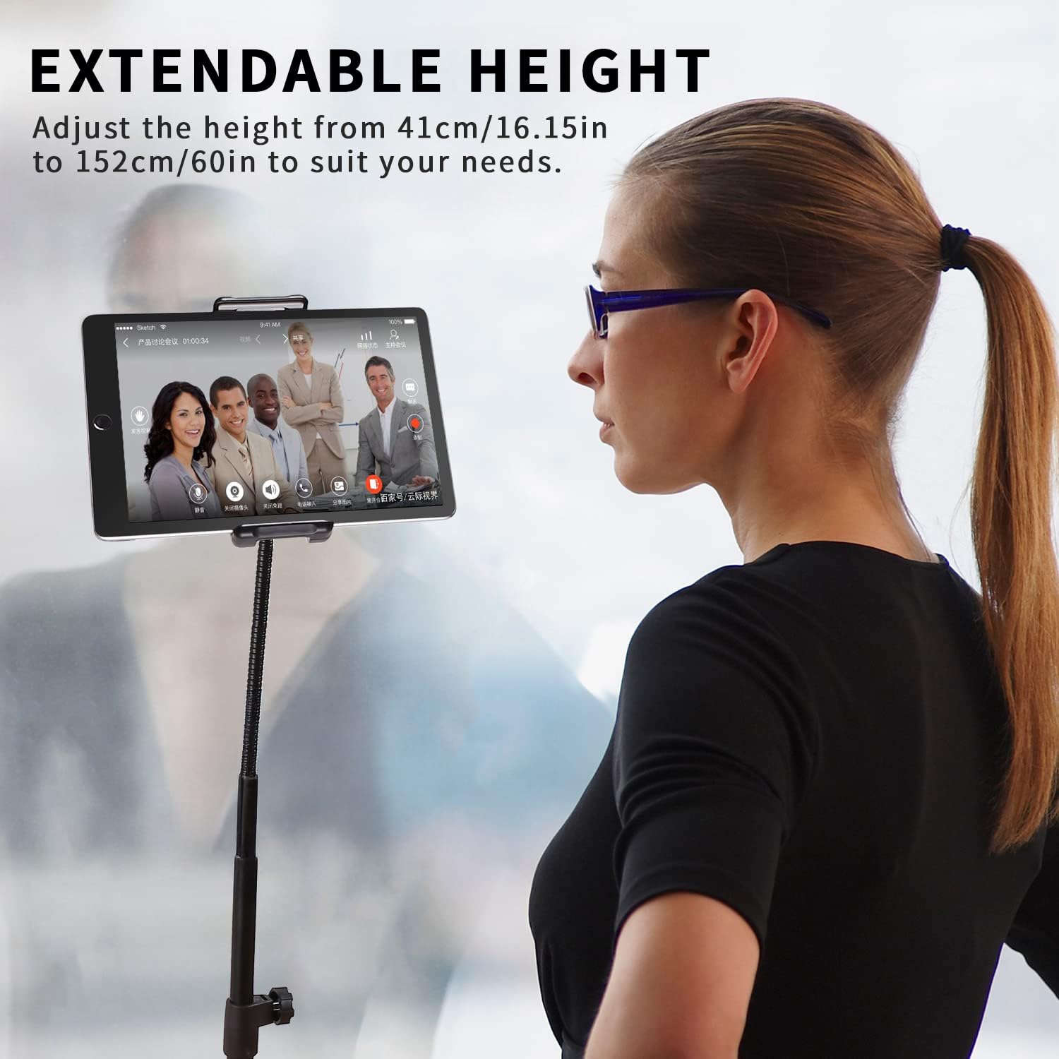 Soporte de Trípode para iPad de 63 pulgadas, Soporte de Piso para Tableta con Cuello de Cisne, Soportes con Rotación de 360° Ajustable para iPhone, iPad Mini Pro Air, Mayoría de Teléfonos y Tabletas