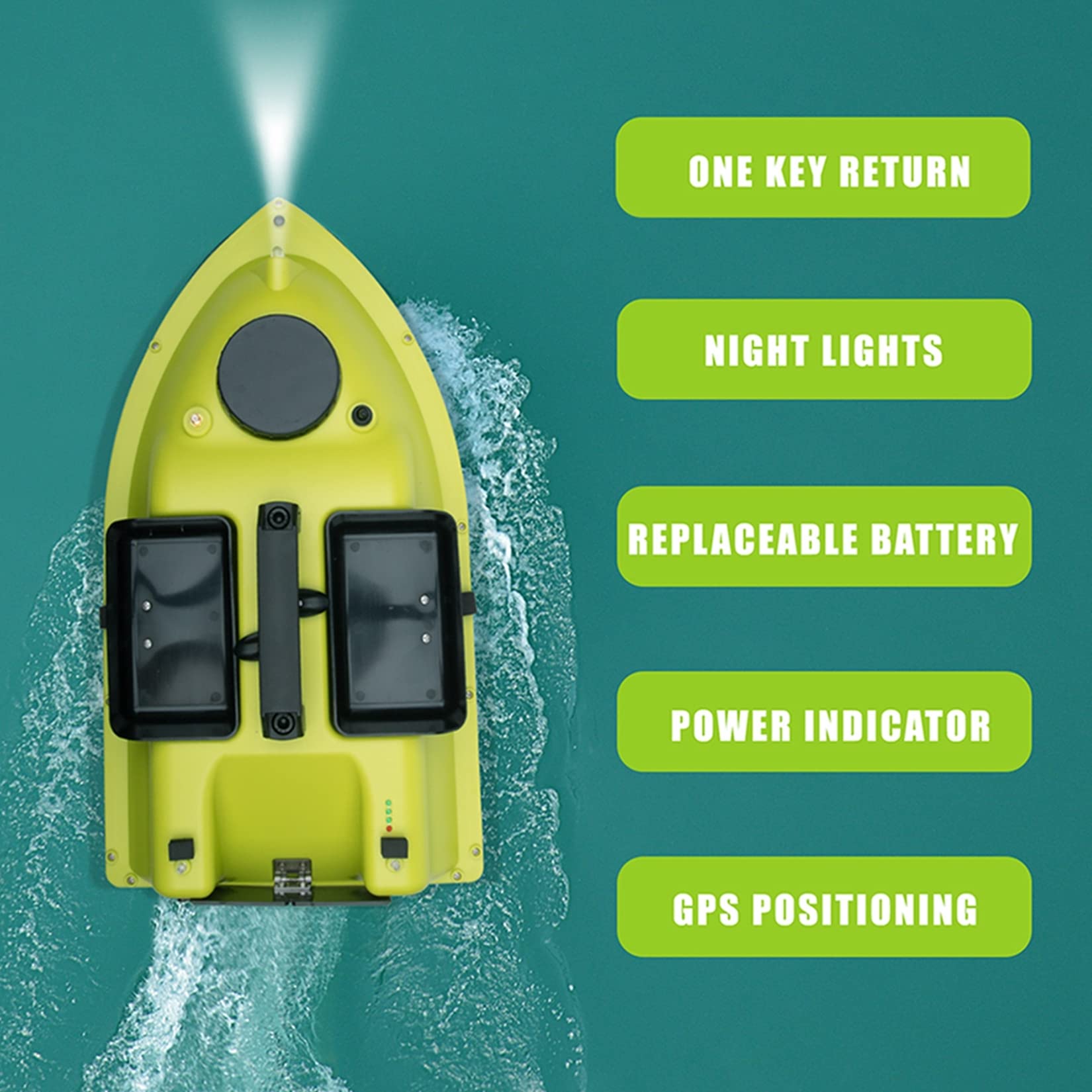 Barca da Pesca per Barca da Esca, Posizionamento GPS, Barca da Esca con Doppio Motore, Distanza di Telecomando Distanza 100-500 Metri,Lemon Yellow,GPS 9600Mah