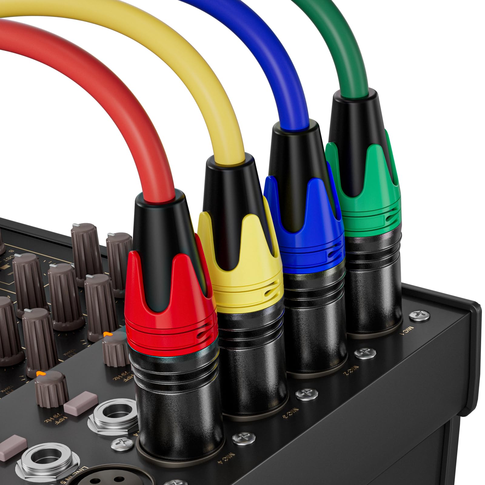 Paquete de 4 cables XLR de 25 pies, cable de micrófono equilibrado de alta calidad con cable XLR macho a hembra de 3 pines, 4 colores (rojo, amarillo, verde, azul), cobre puro y conductores