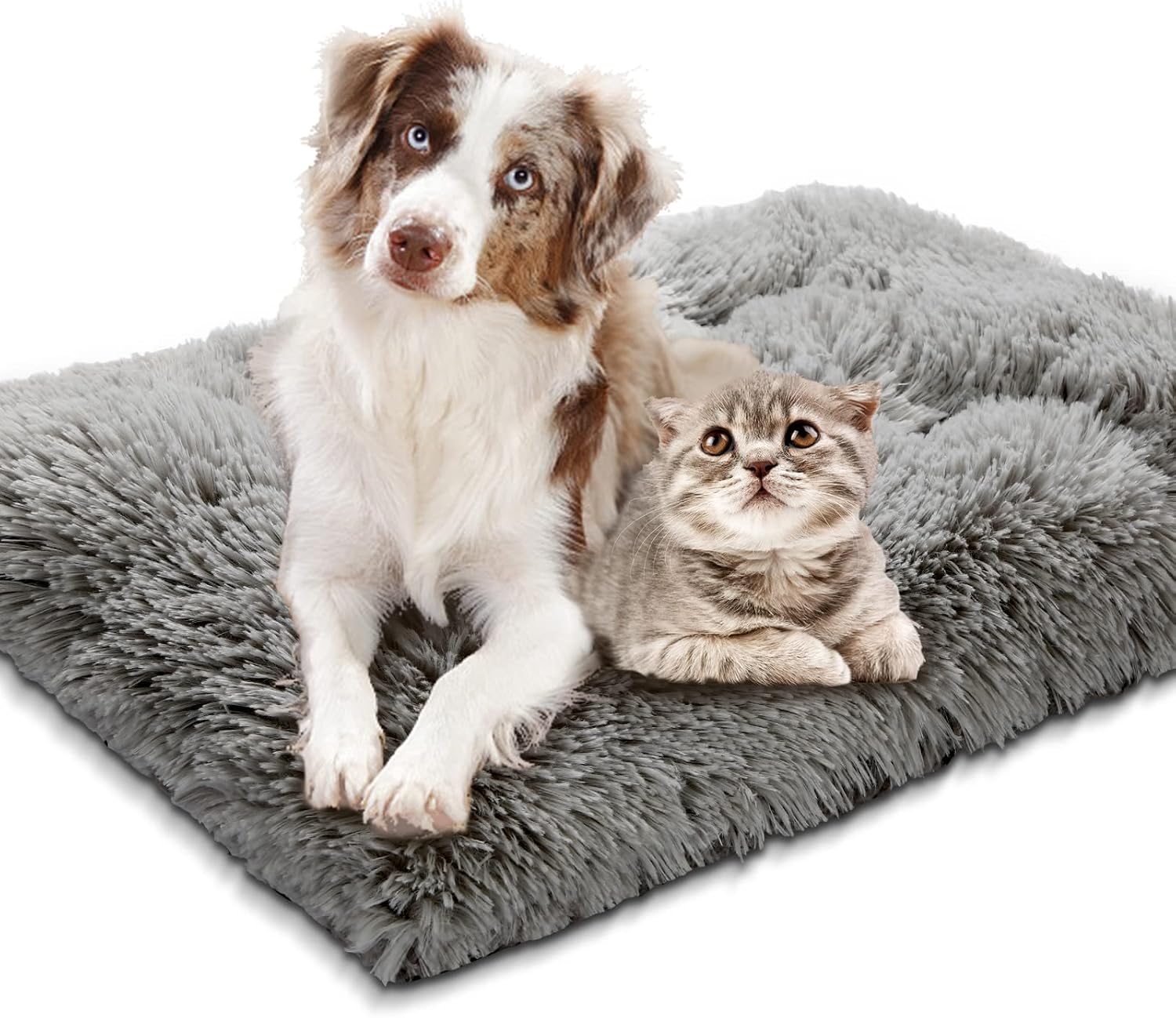 Plush Dog Bed Calming Crate Pad Deluxe Anti-Slip Cat Beds, Self Warming Dog Crate Mat for Large Medium Small Dogs and Cats Washable…