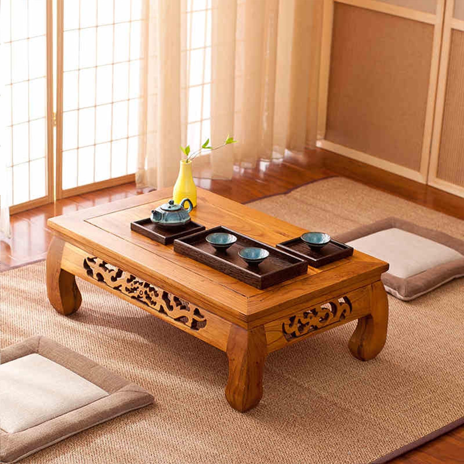 Table Basse Pliante Zaqiming | Bois Massif | 80x50x30cm | Style Japonais | Pour Salon, Jardin
