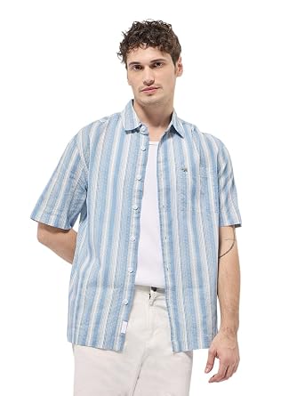 THE BEAR HOUSE Men's Cotton Striped Relax Fit Shirt