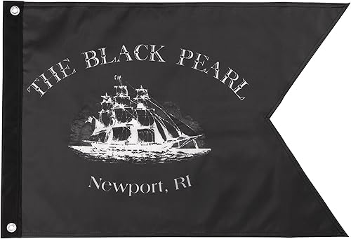 The Black Pearl Bandera Newport Rhode Island - Bandera negra con logotipo de barco alto The Black Pearl Bandera Newport Rhode Island - Bandera negra con logotipo de barco alto
