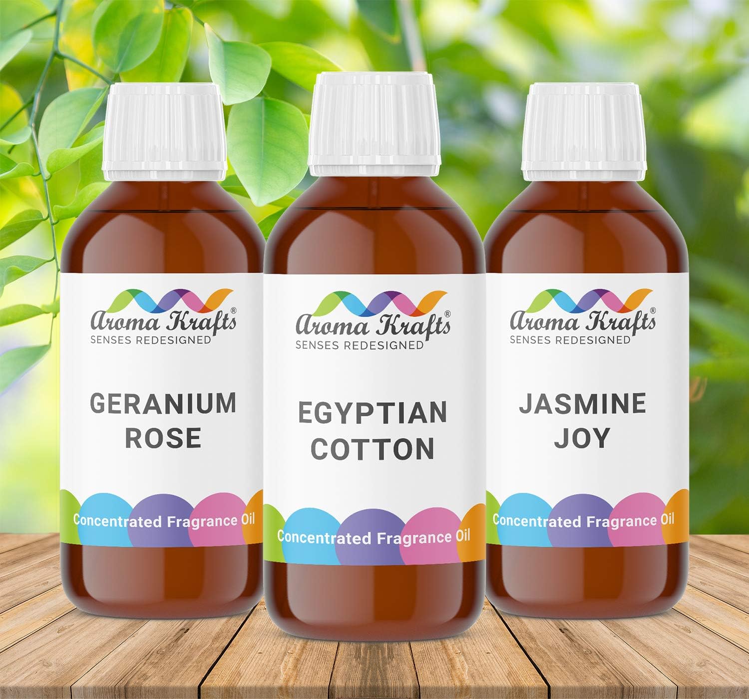 Aromakrafts Fragrance Oils for Soap Making & Candle Making - Geranium Rose, Egyptian Cotton, Jasmine Joy - Set of 3 (30ml each)