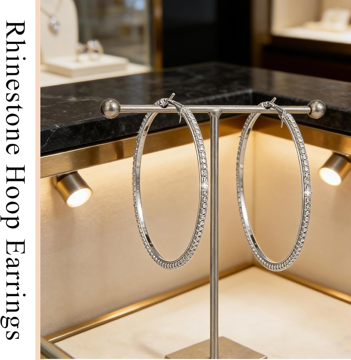 3 Pairs Rhinestone Hoop Earrings Set, Diameter Round Shiny Sparkly for Women Party Wedding