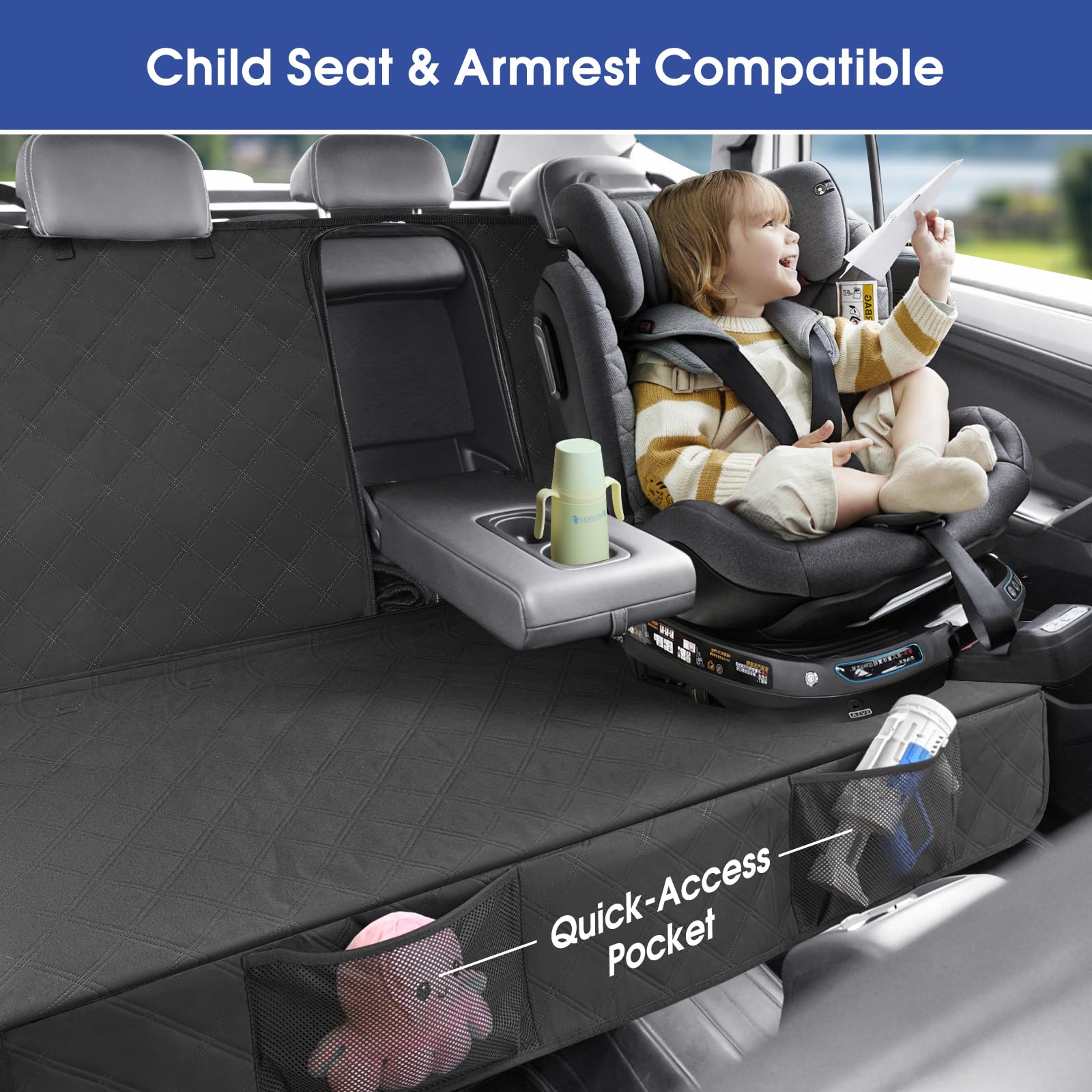 ALLANSING Upgraded 900D Heavy Duty Dog Back Bench Seat Cover, Car Seat Protector, 3 Seatbelts & Armrest Compatible, Waterproof Nonslip Pet Backseat Cover for Dogs & Kids, Fits Most Cars, SUVs, Trucks - image 3