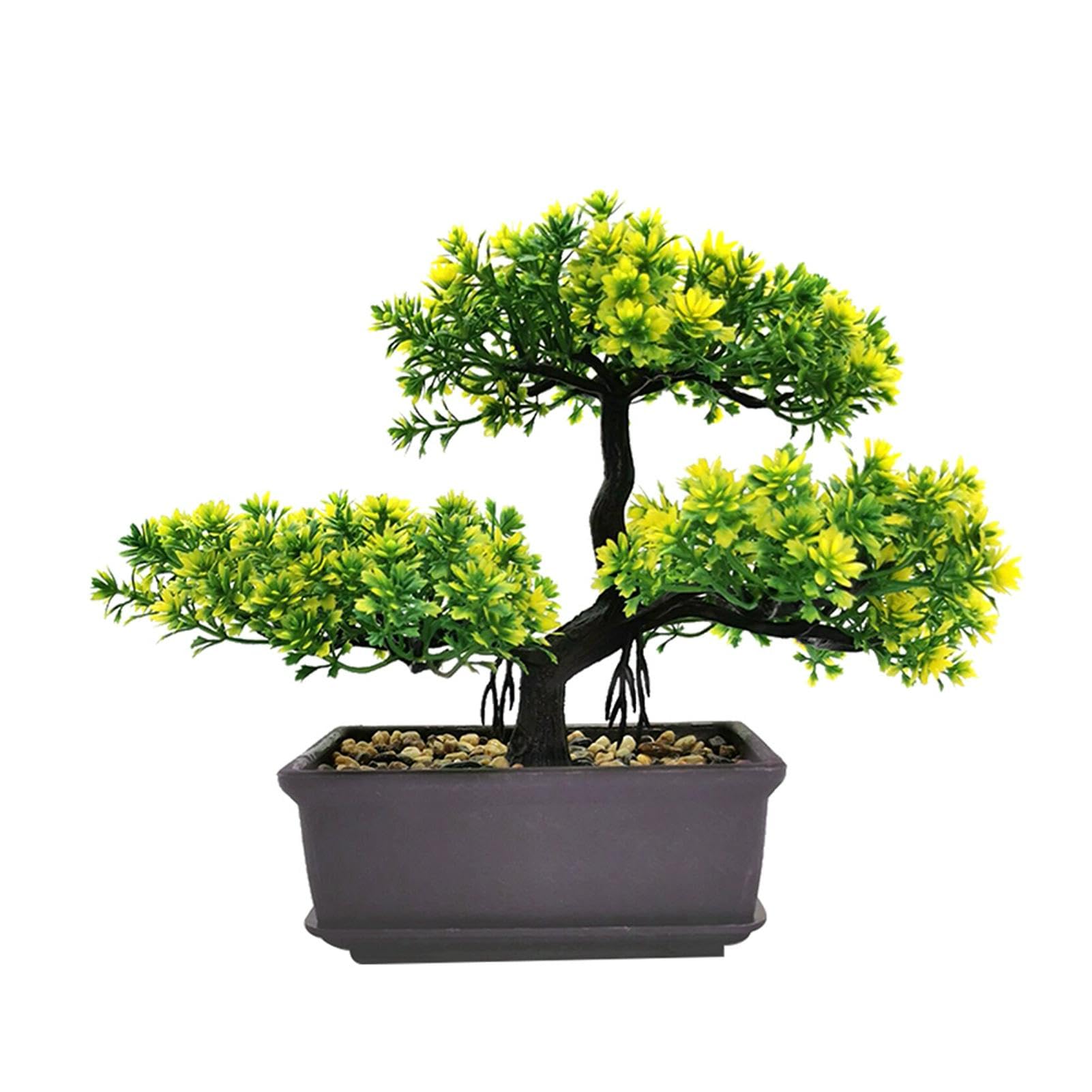 Artificial Bonsai Tree Fake Plants, Potted Faux Living Room Table Indoor Decor Japanese Simulation Pine Greeting Guests Potted for Home Decoration,Office/Windowsill/Yard(COLOR:Yellow)