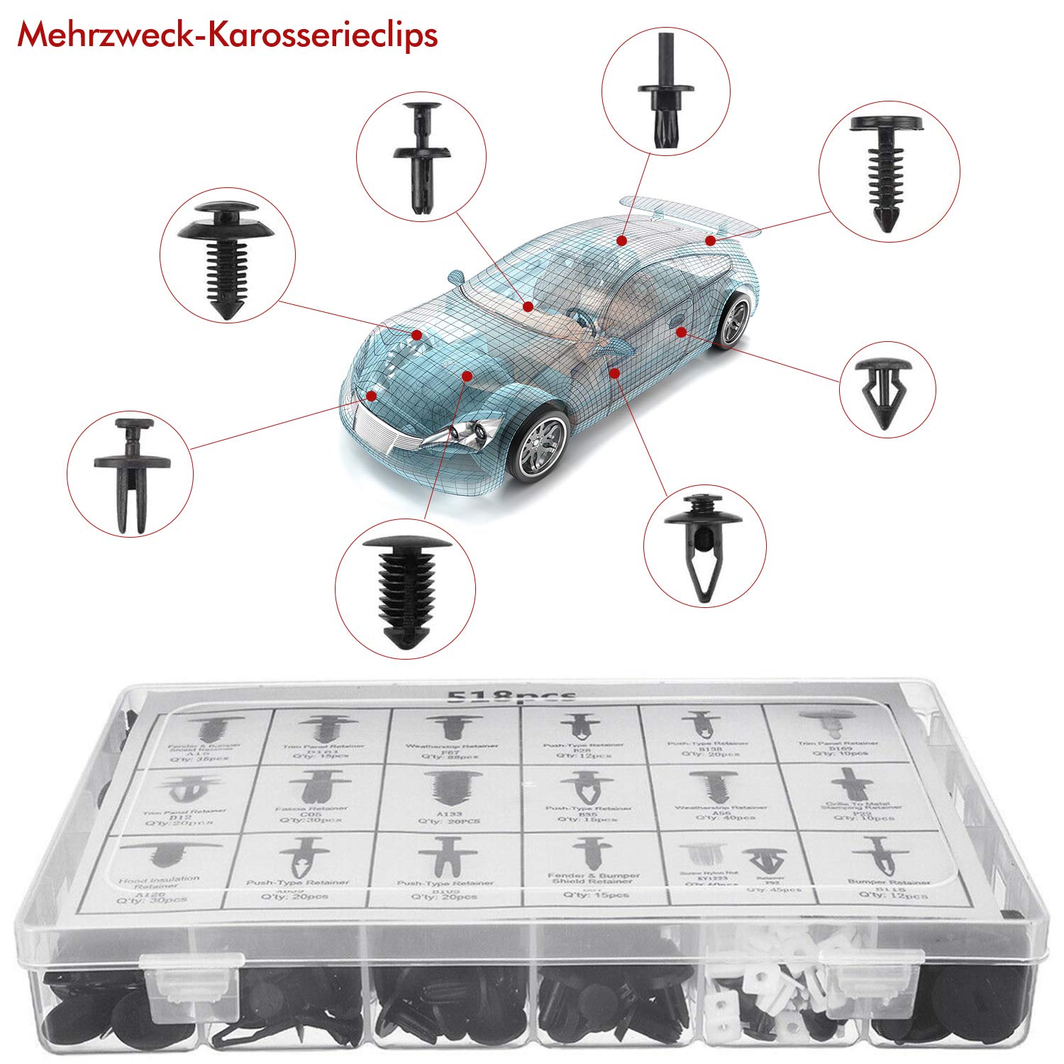 WEKON 518pcs Rivet Clips Plastique, Clips De Garniture De