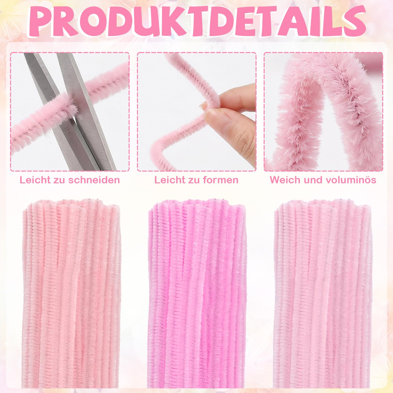 Lot de 1000 cure-pipes à fleurs pour bricolage, 16 couleurs, fil chenille avec fil de fleurs, perles, papier cadeau et accessoires pour décoration de bouquet de fleurs DIY