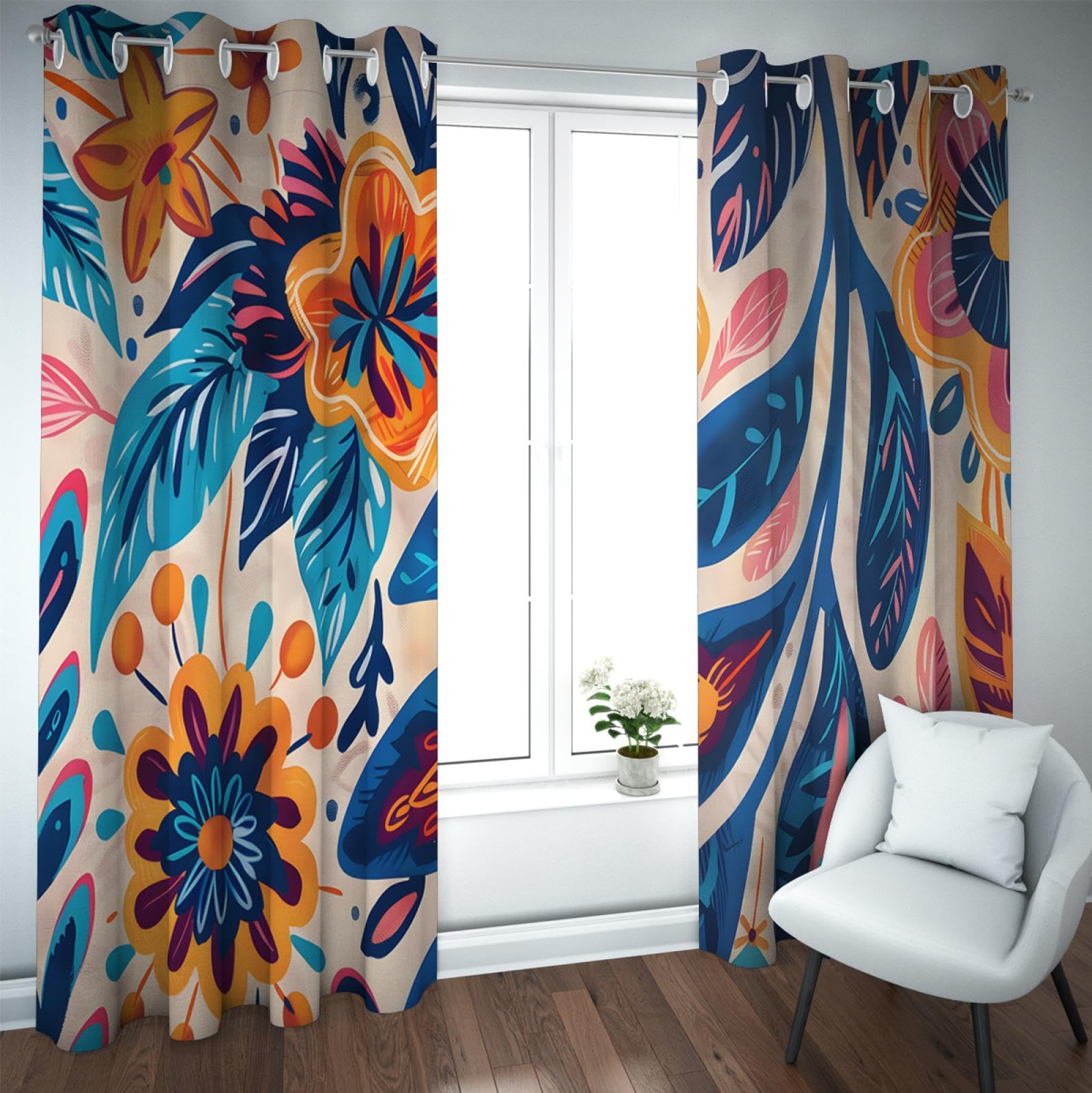 Boho-Stil Vorhänge Retro Blumen Fenstervorhänge Wärmeisolierte Vorhänge Ethnische exotische Verdunkelungsvorhänge für Schlafzimmer Wohnzimmer 2 Paneele H210xB200