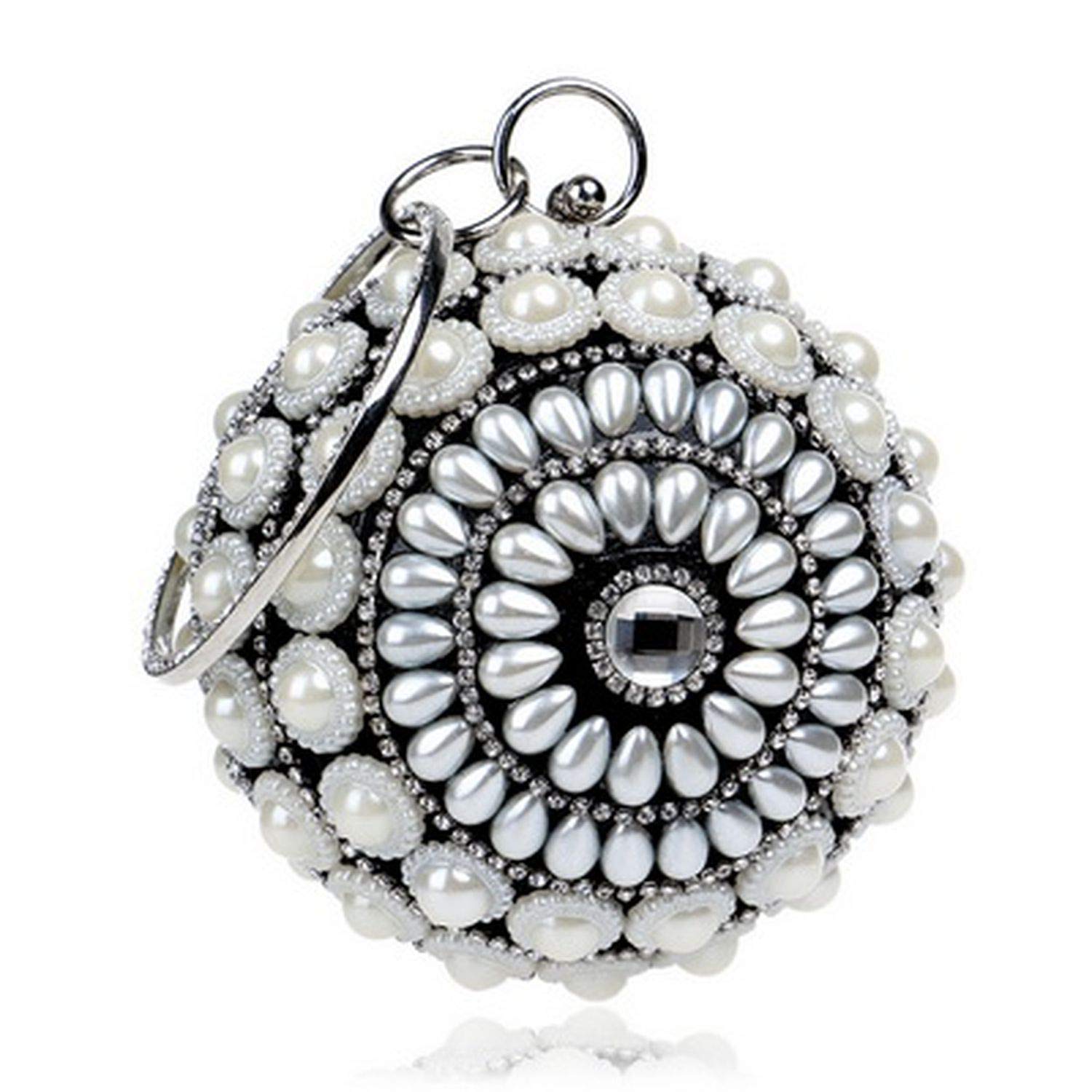 Round Design Rhinestones Beaded Women Evening Bags Party Wedding Day Clutches