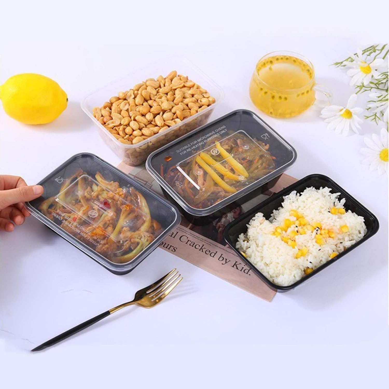 100pc 24 oz square meal prep containers with lids ,disposable to go food containers,Plastic take out food containers With Lid, Reusable food storage containers ，Microwave Freezer Dishwasher Safe - Image 7
