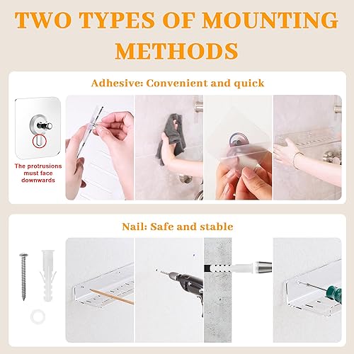 Miniatura 5 de Paquete de 4 estantes flotantes  Acrílico transparentePET montado en la pared, sin taladro, almacenamiento con adhesivo, estantes invisibles de baño