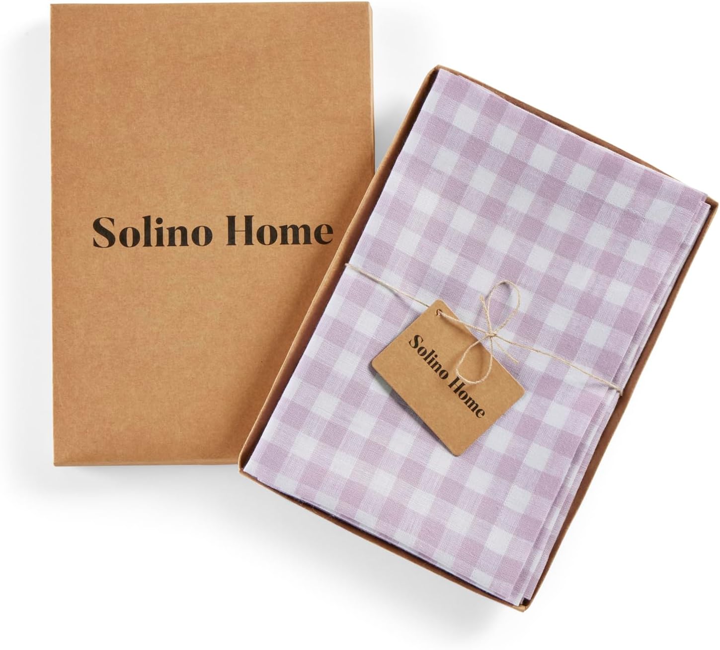 Solino Home Linen Gingham Cloth Napkins Set of 4-100% Pure Linen Lilac Dinner Napkins 20 x 20 Inch for Spring, Easter, Mothers Day - Handcrafted and Machine Washable - Gingham Check