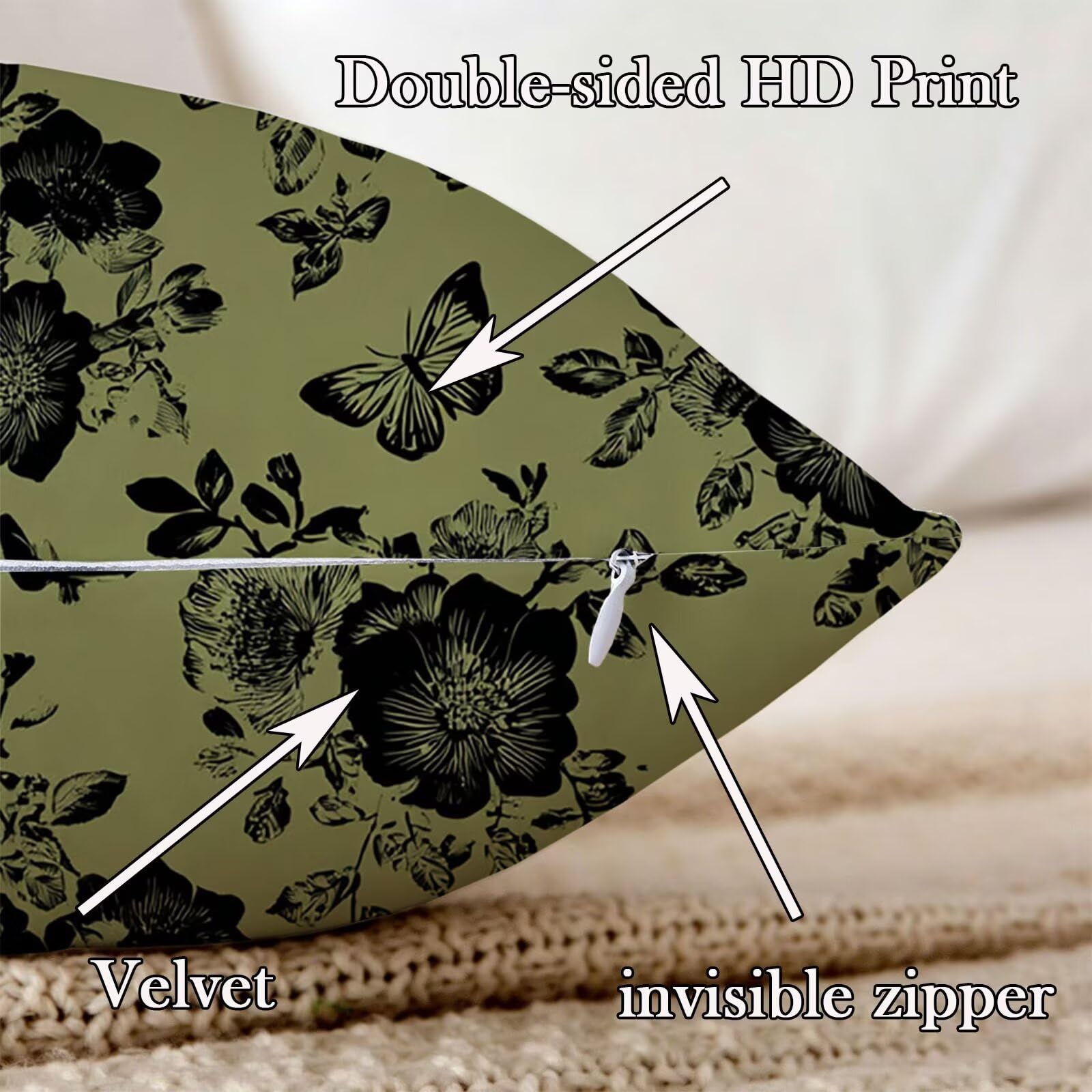 Kissenbezug 65x65cm Outdoor Kissen 2er Set Schmetterling Schwarz Samt