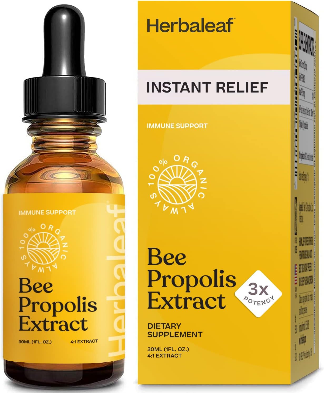 HERBALEAF Bee Propolis 3X Potency 100% Pure Extract for Immune Support & Sore Throat Relief, High Concentrate. (1 Fl Oz)