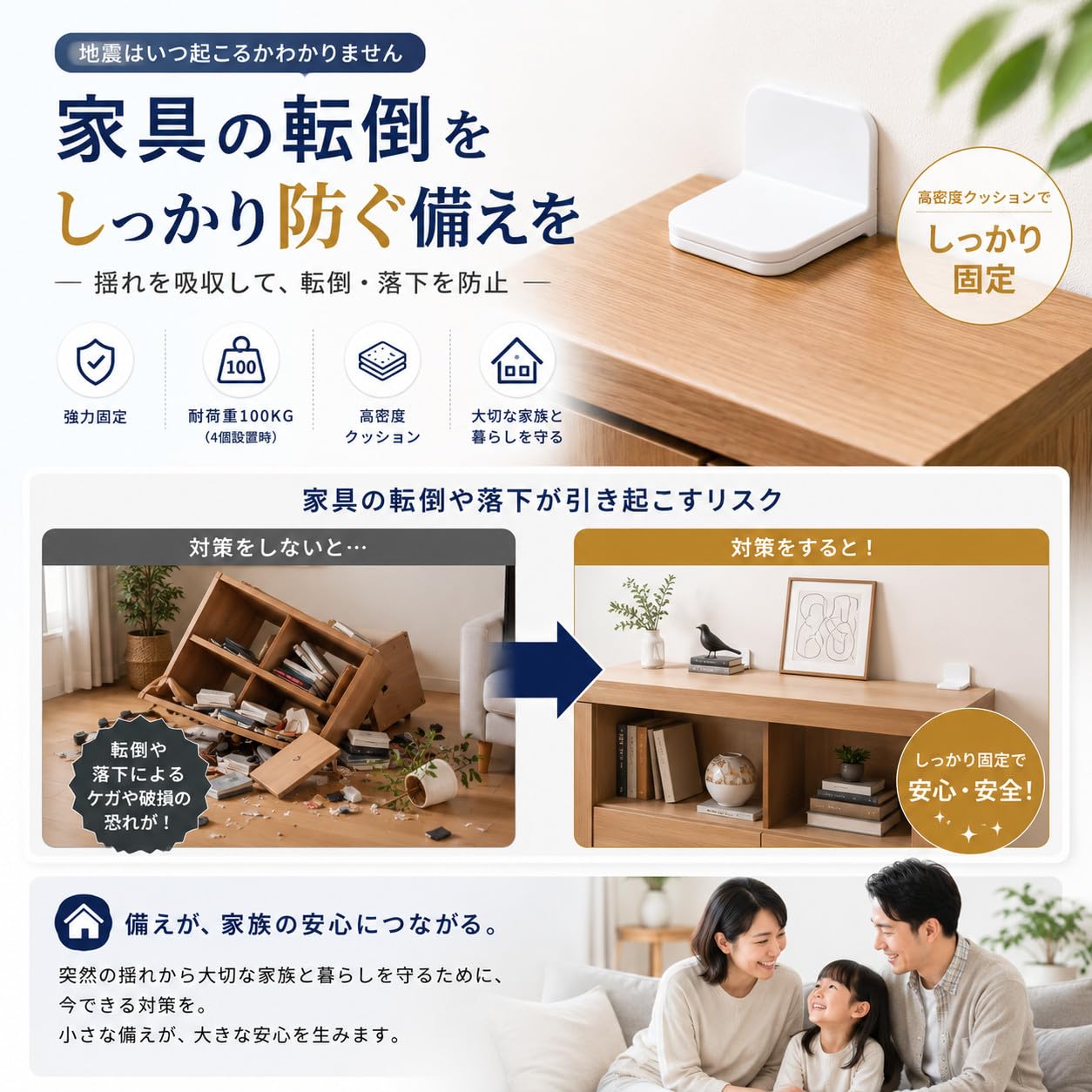 WALTX 家具転倒防止 耐震ダンパー 6個入 耐震グッズ 地震対策 家具固定 穴あけ不要 強粘着 ホワイト 衝撃吸収 壁を傷つけにくい タンス 本棚 食器棚 キャビネット 冷蔵庫 防災グッズ