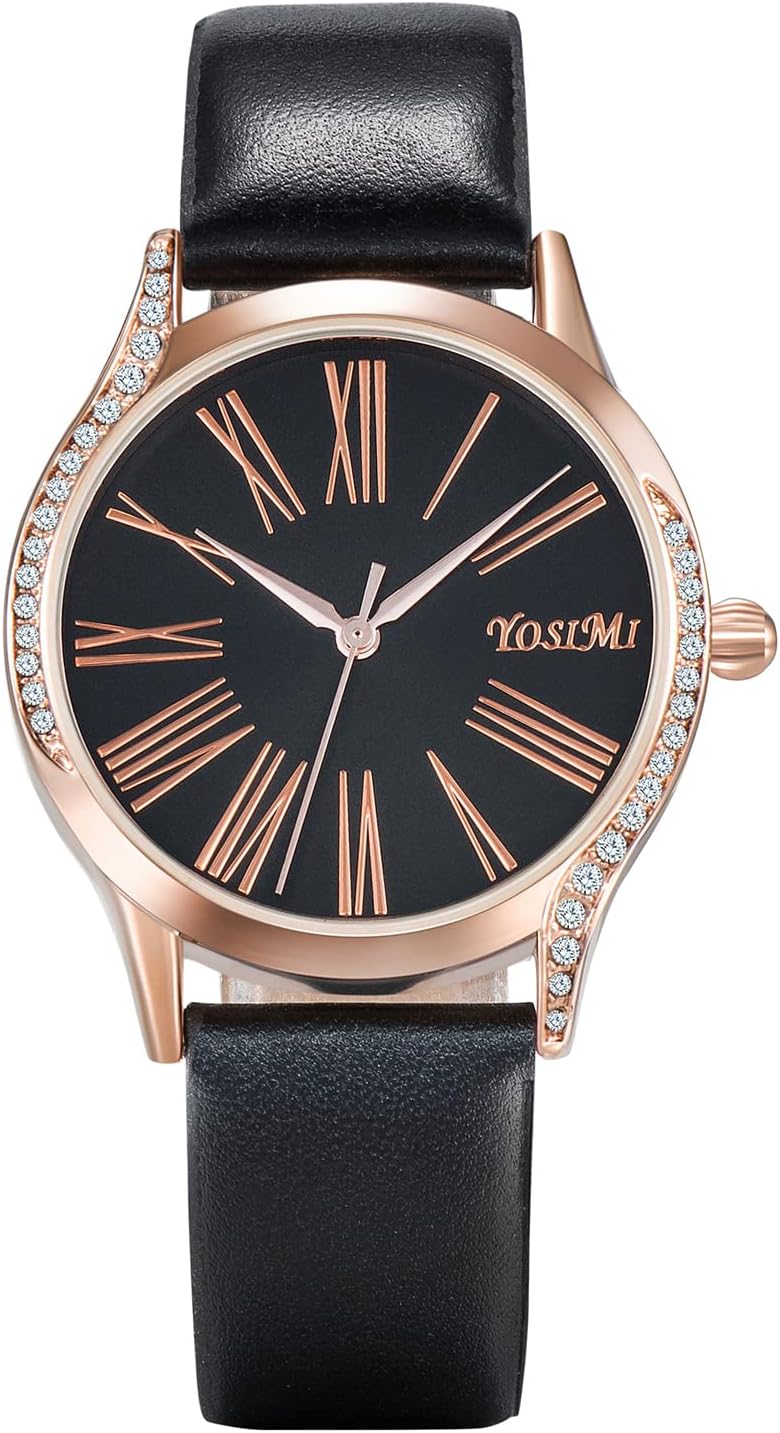 YOSIMIWomens Watches Waterproof Rosegold Stainless Steel Japanese Quartz Crystals Diamonds Dress Style