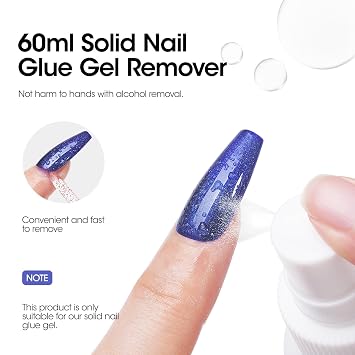 Gellen Solid Gel Nail Glue with 60ml Nail Glue Remover Set, 15g Solid Nail Gel for False Nail Tips & Press On Nails